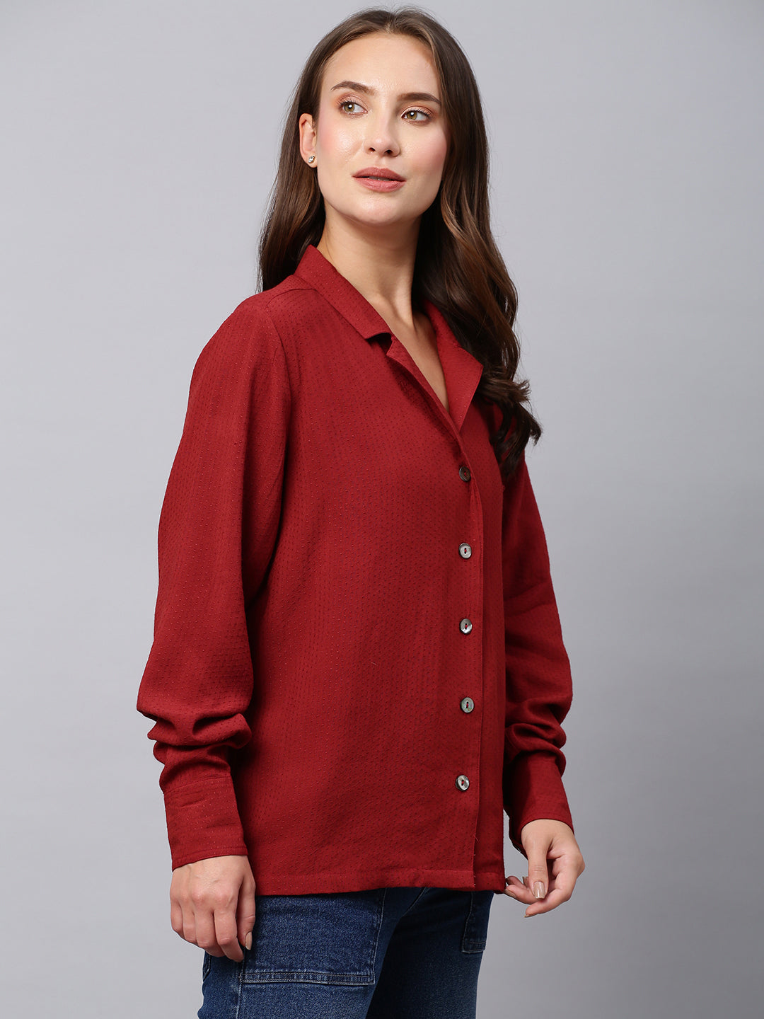 Rayon Dot Dobby Lapel Collar Straight Fit Shirt