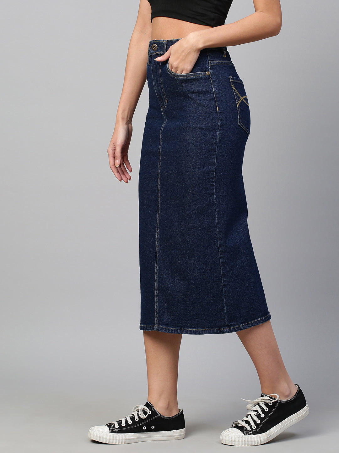 Dark Wash 5 Pocket Denim Pencil Skirt