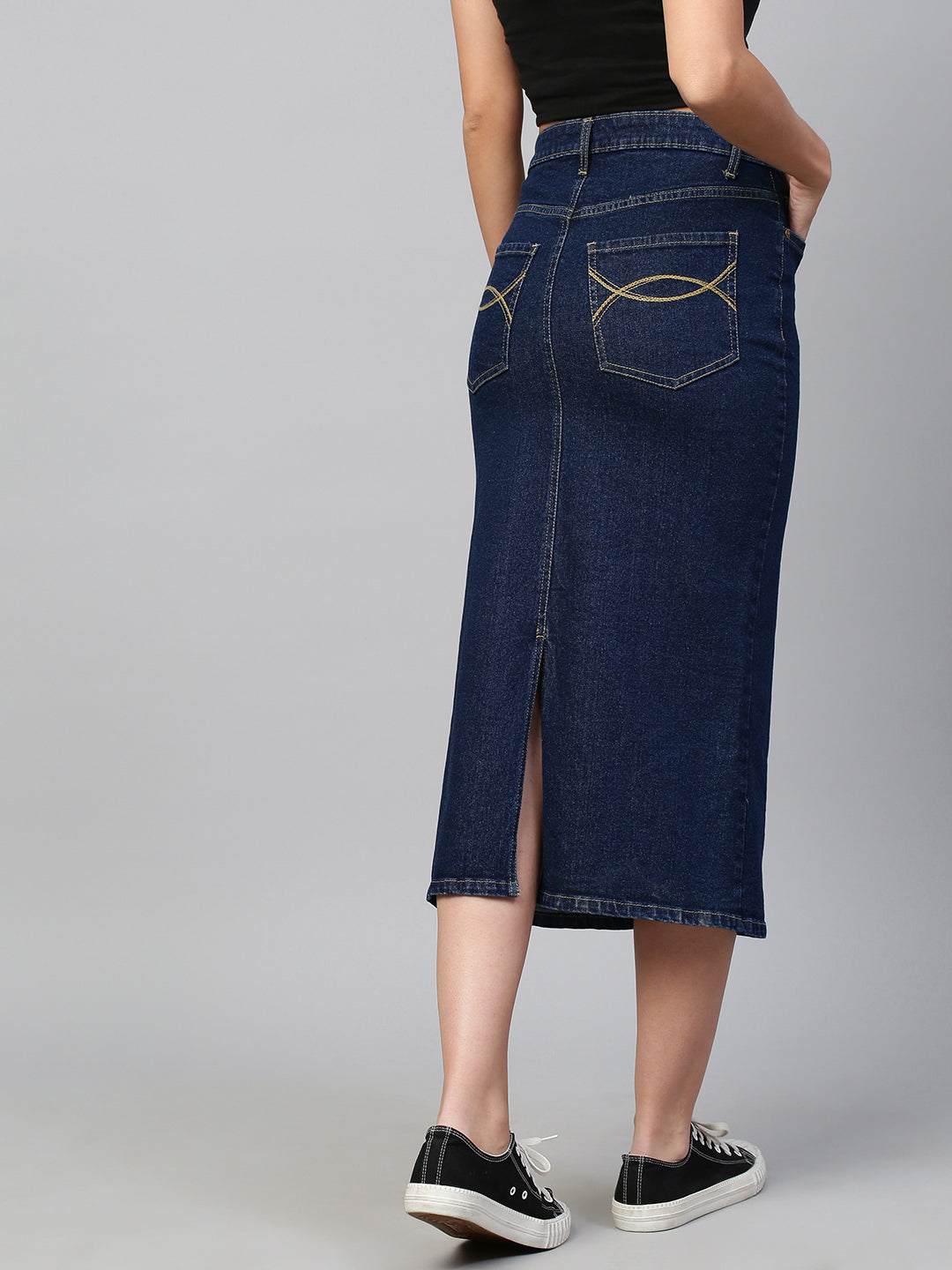 Dark Wash 5 Pocket Denim Pencil Skirt
