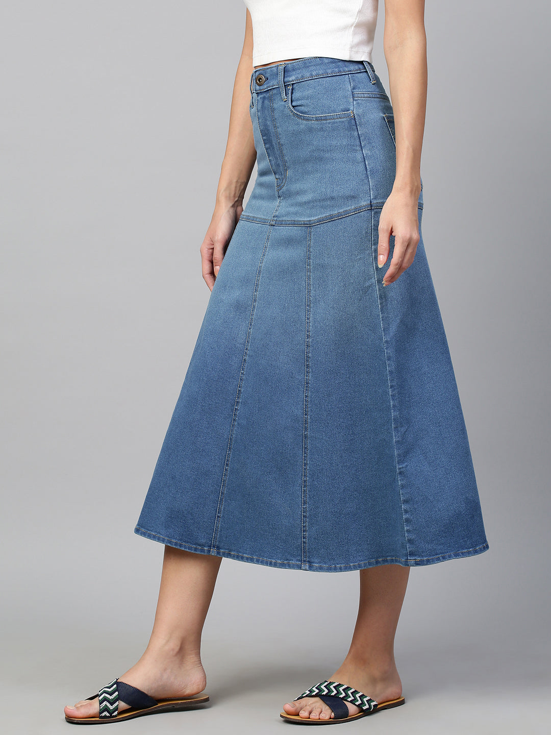 Mid Wash Denim Fit N Flare Skirt