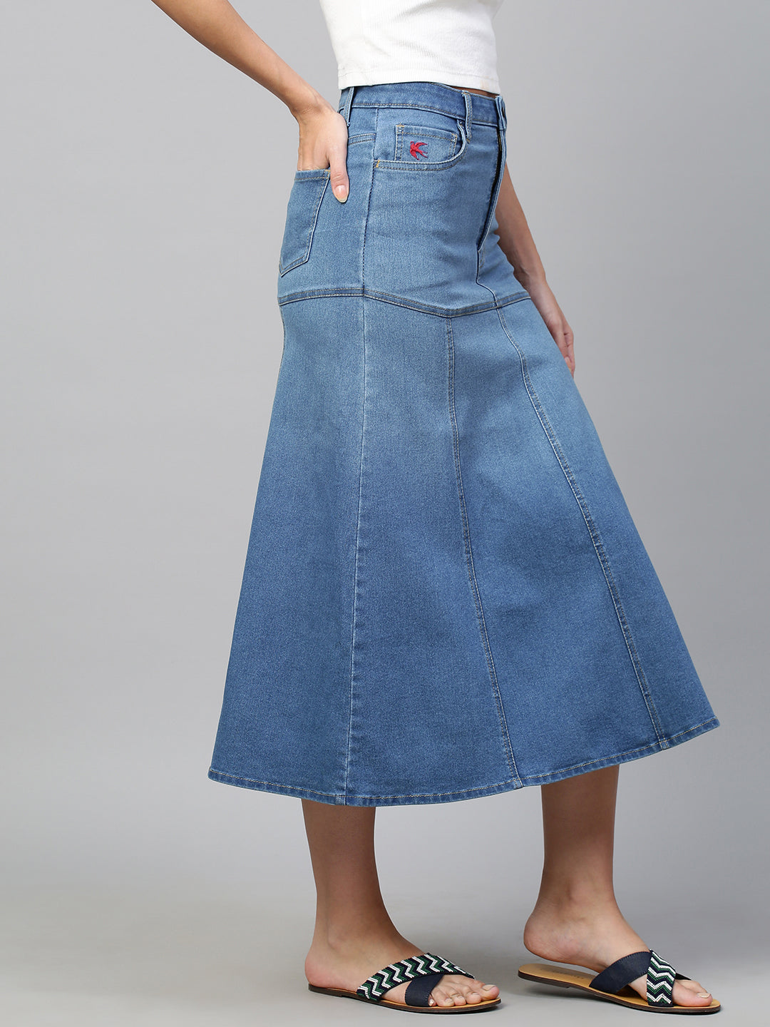 Mid Wash Denim Fit N Flare Skirt