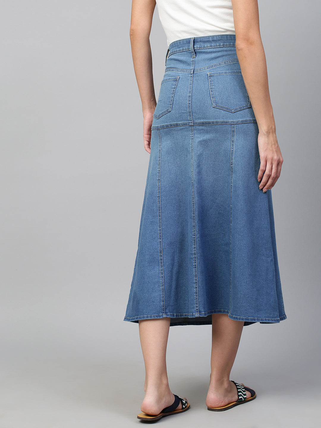 Mid Wash Denim Fit N Flare Skirt
