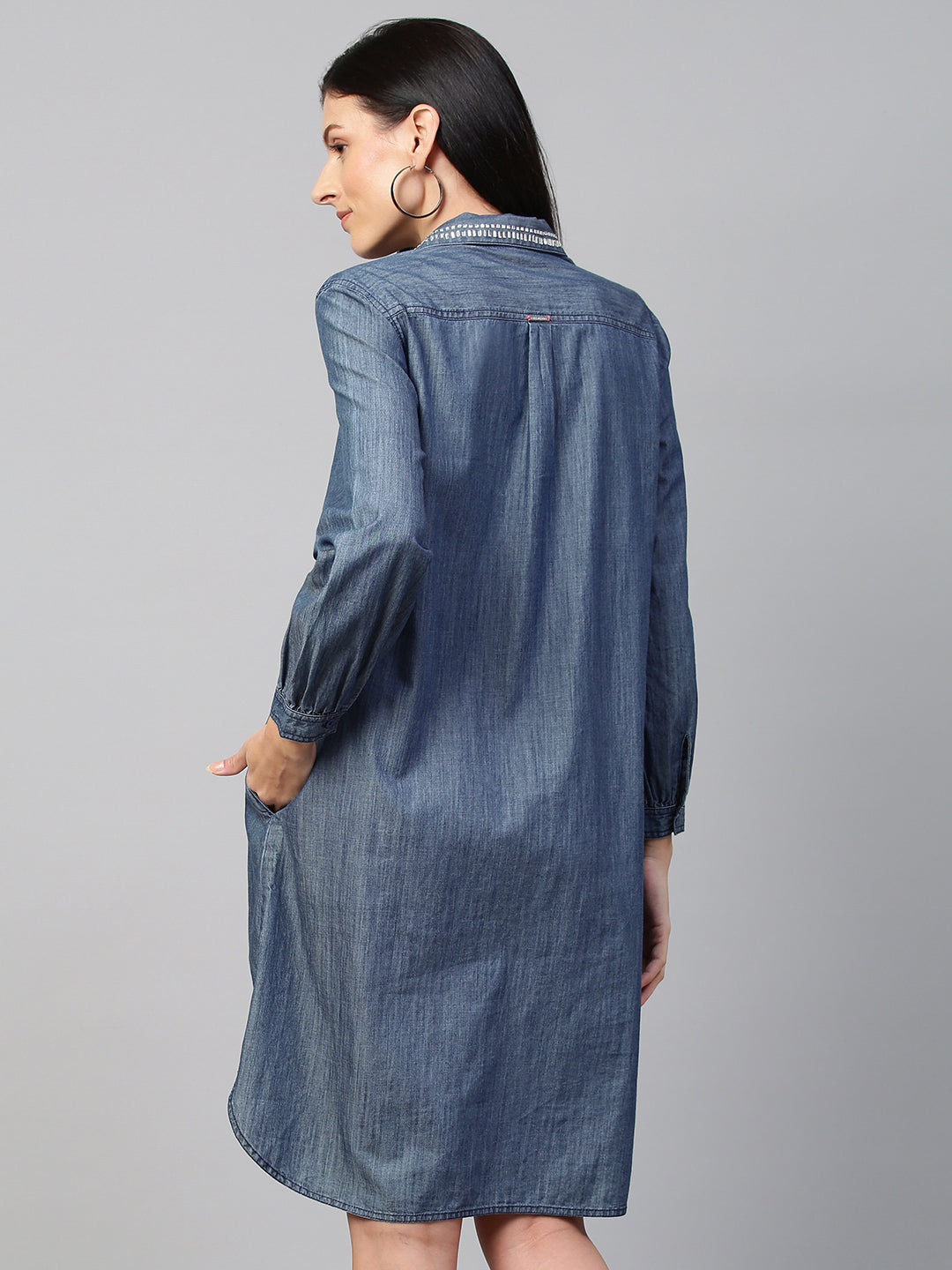 Denim Embellished Collar Tunic Dress