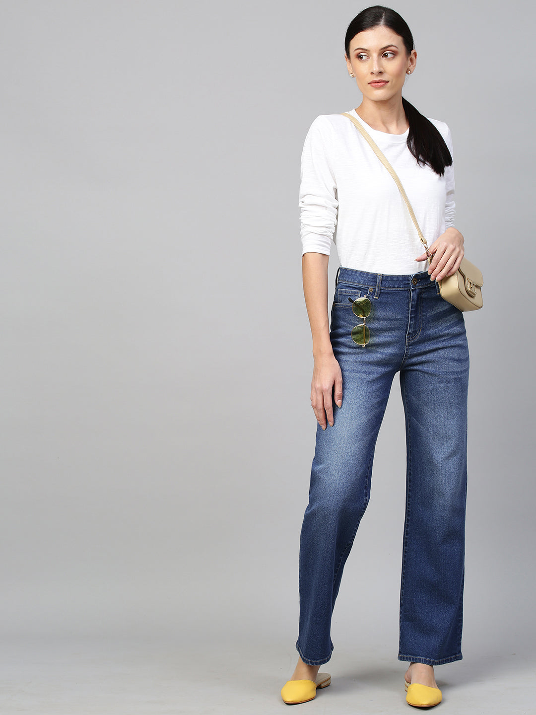 Mid Rise Wide Leg Mid Wash Jeans