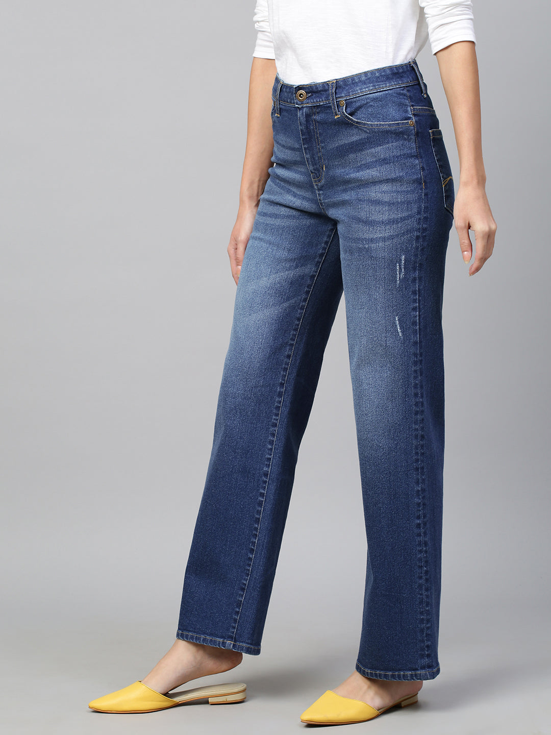 Mid Rise Wide Leg Mid Wash Jeans