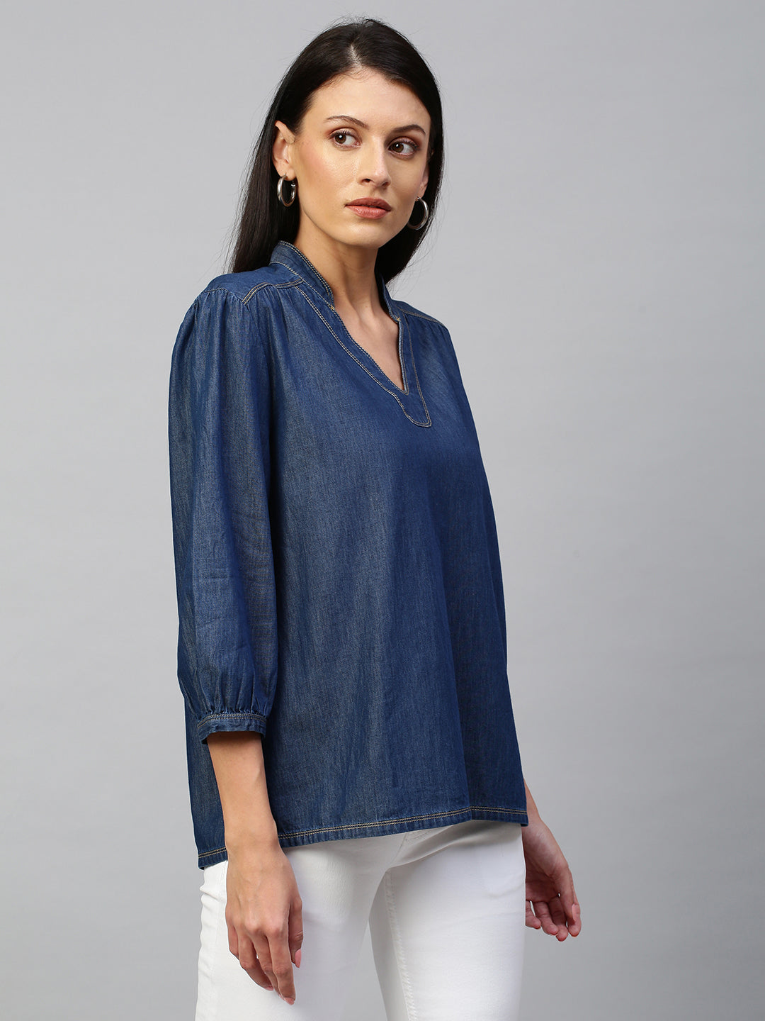 Dark Wash Denim Pop Over Tunic