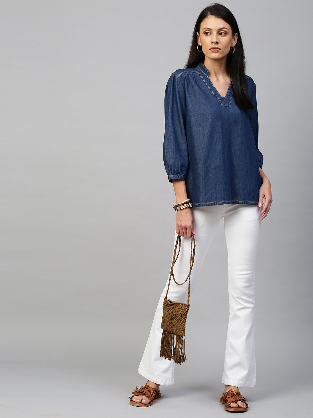 Dark Wash Denim Pop Over Tunic