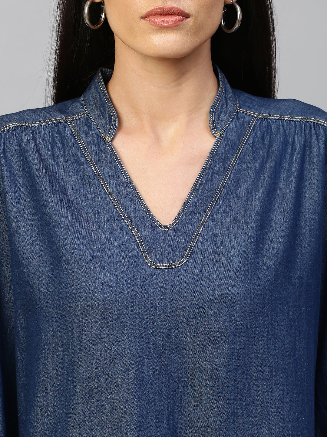 Dark Wash Denim Pop Over Tunic