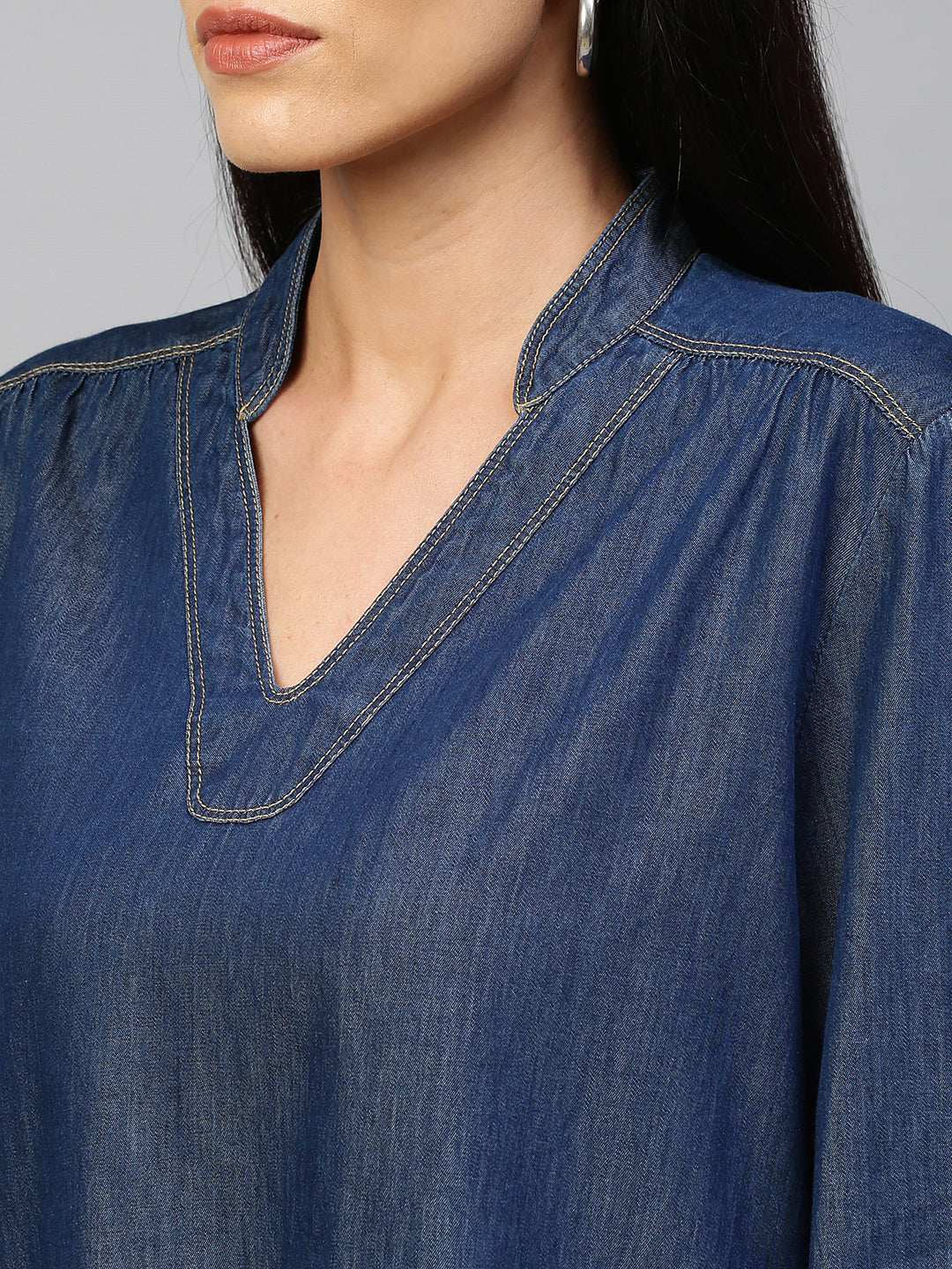 Dark Wash Denim Pop Over Tunic