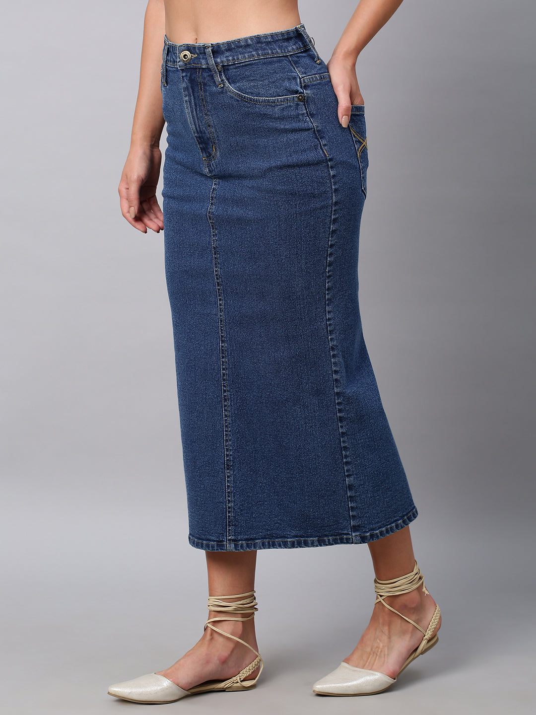 Medium Wash 5 Pocket Denim Pencil Skirt