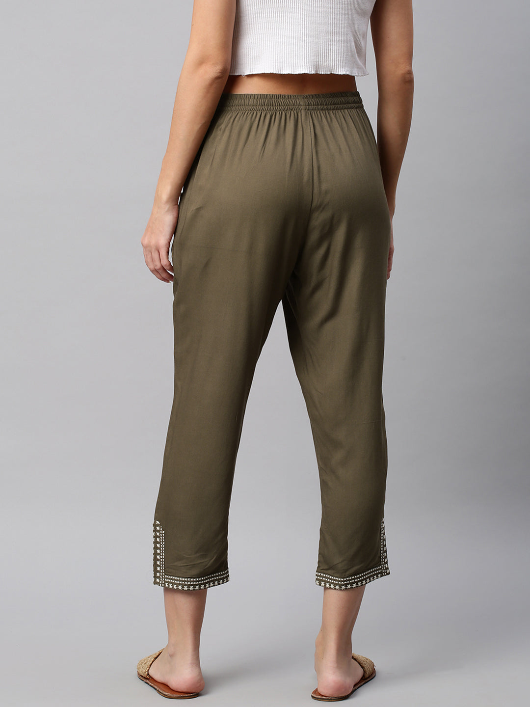 Rayon Twill Trouser With Contrast Embroidery