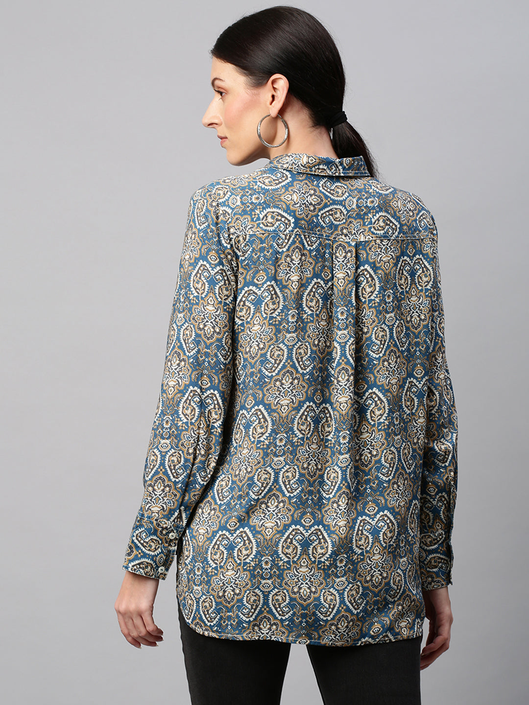 Printed Rayon Fluid Shirt With A High Low Hemline