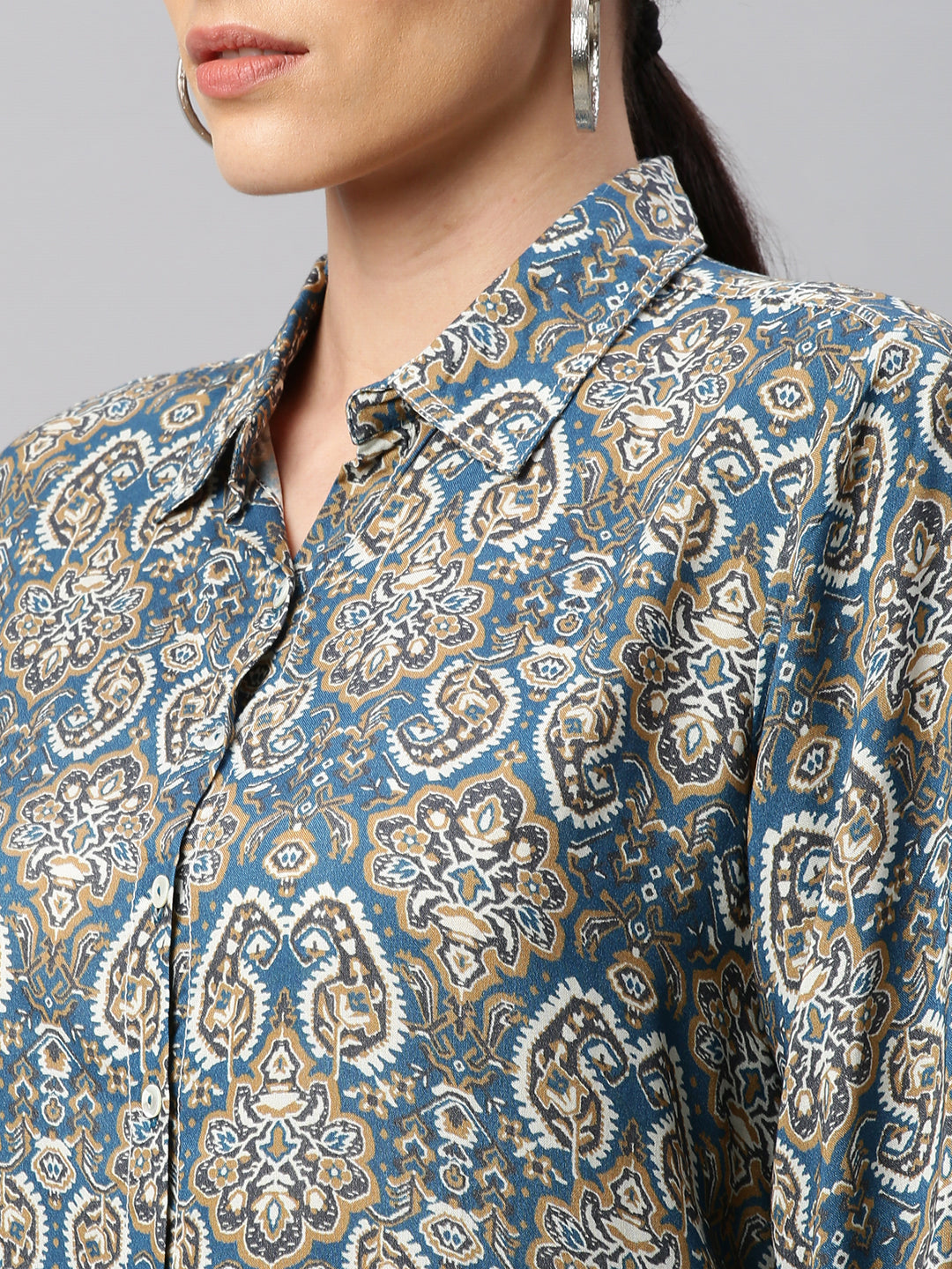 Printed Rayon Fluid Shirt With A High Low Hemline