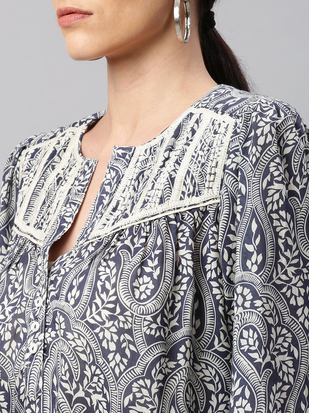 Paisley Printed Modal Embroidered Tunic Top