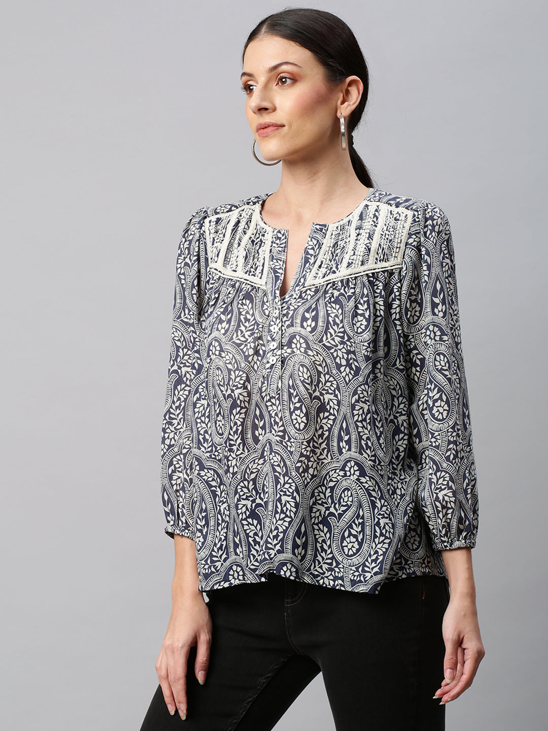 Paisley Printed Modal Embroidered Tunic Top