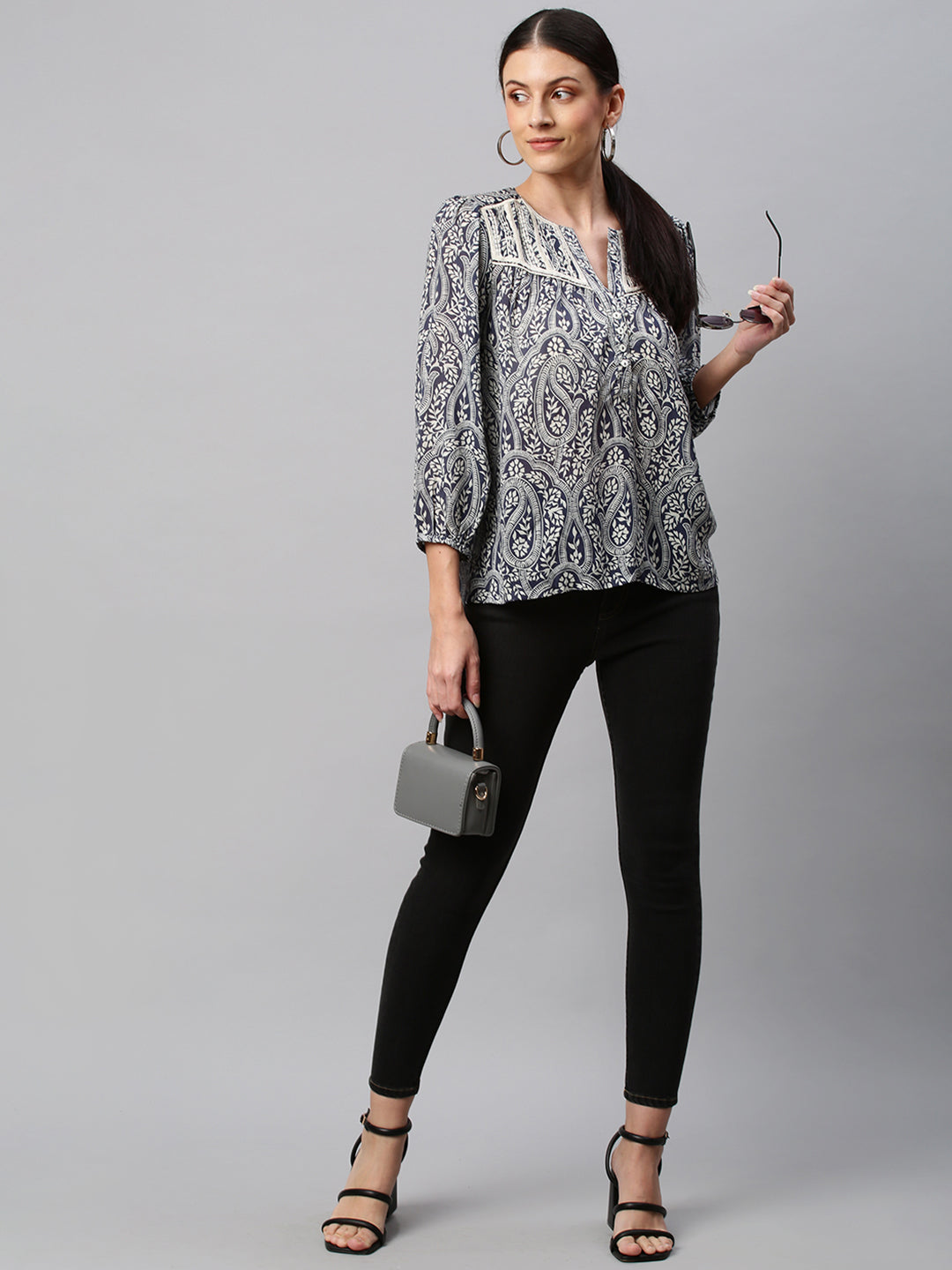 Paisley Printed Modal Embroidered Tunic Top