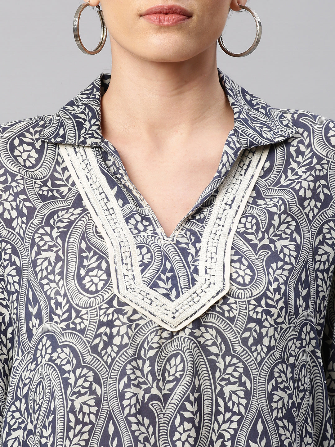 Paisley Printed Modal Tunic With Embroidery
