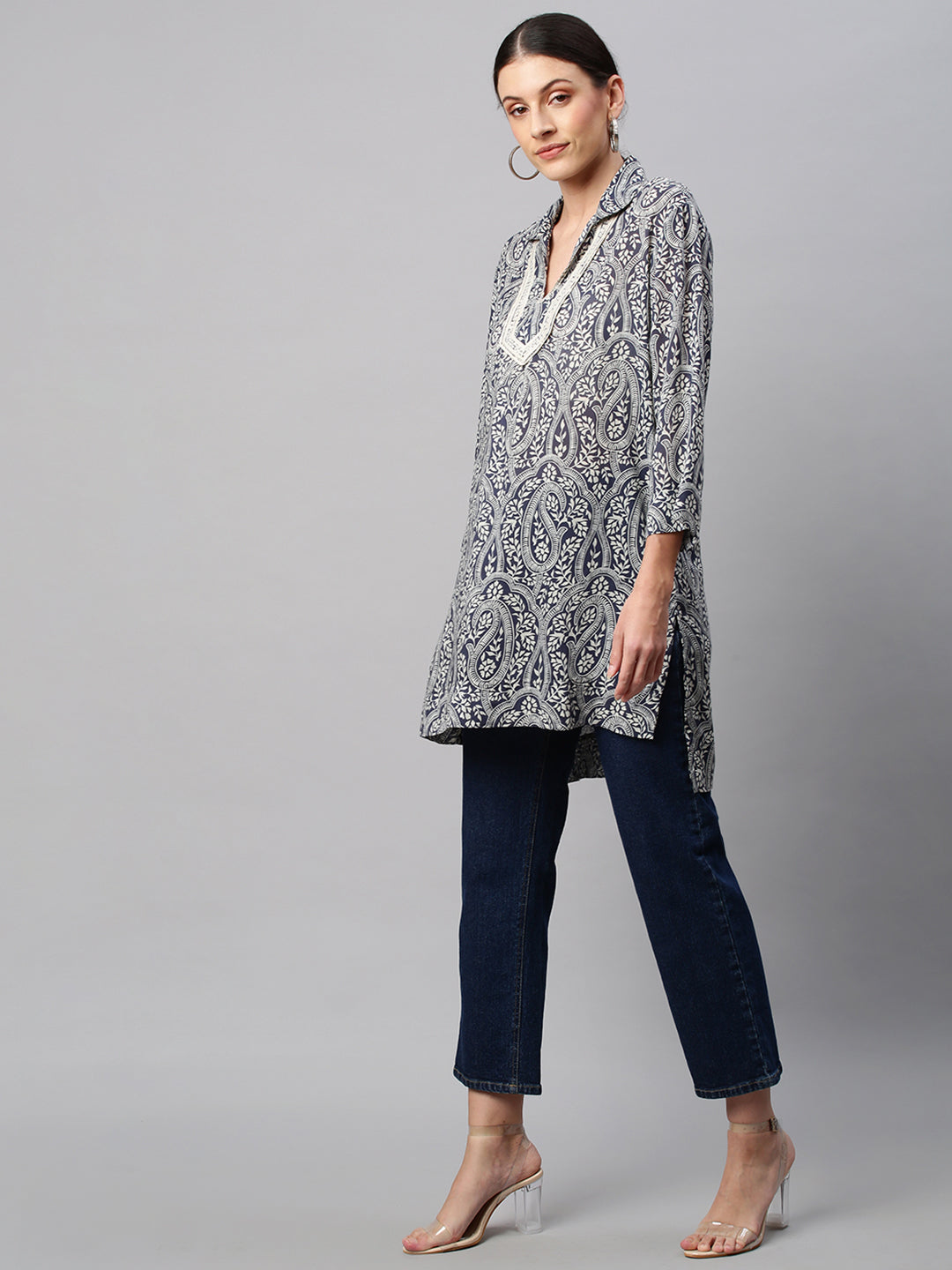 Paisley Printed Modal Tunic With Embroidery