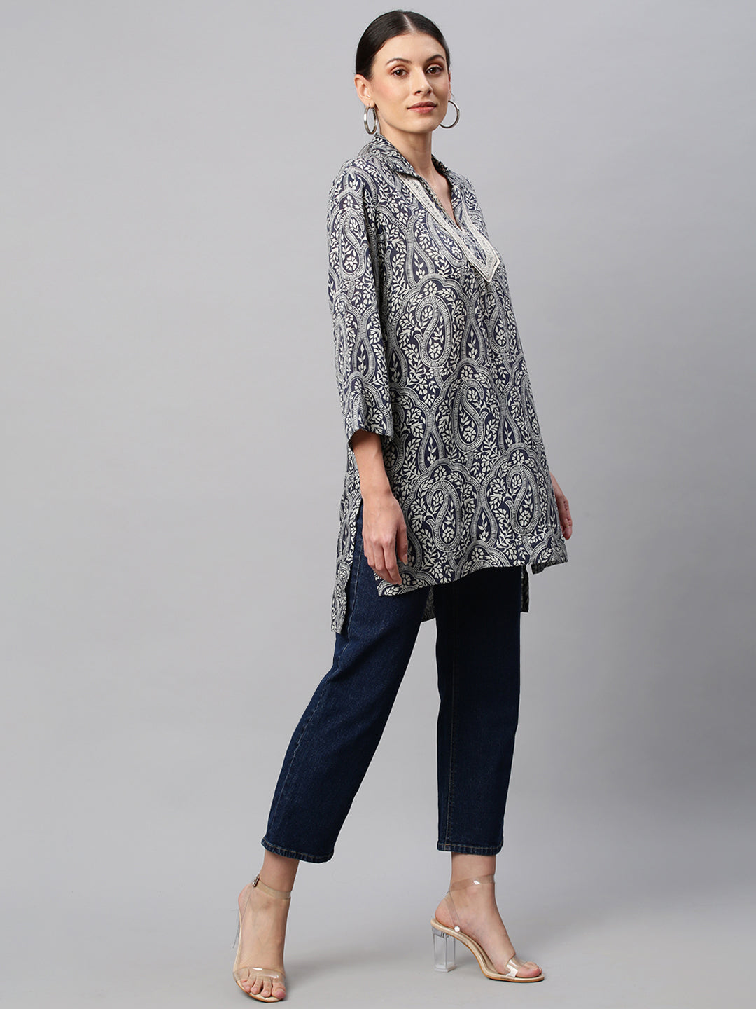 Paisley Printed Modal Tunic With Embroidery