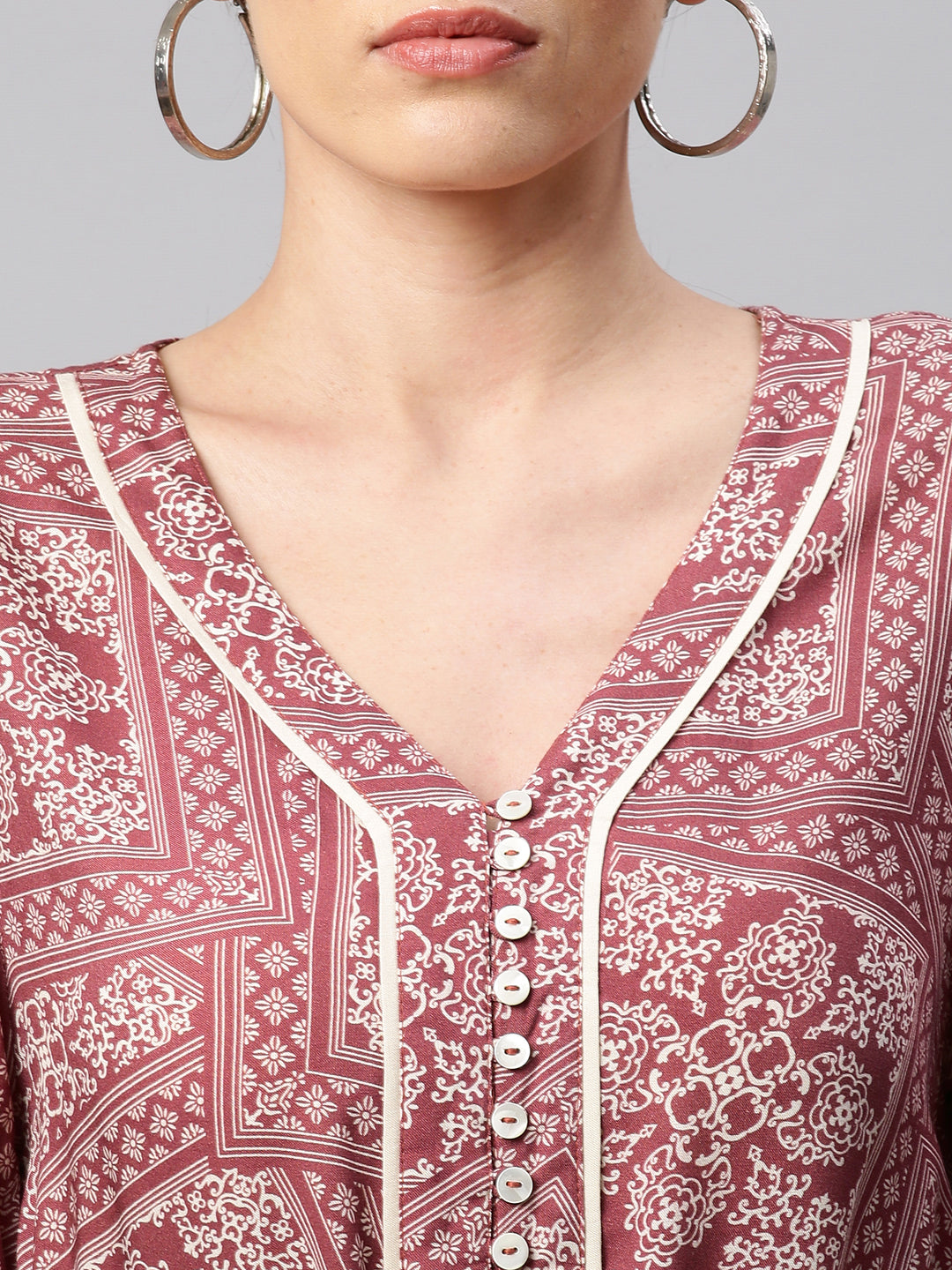 Rayon Printed Button Down 'A' - Line Shirt Dress With Braided Belt