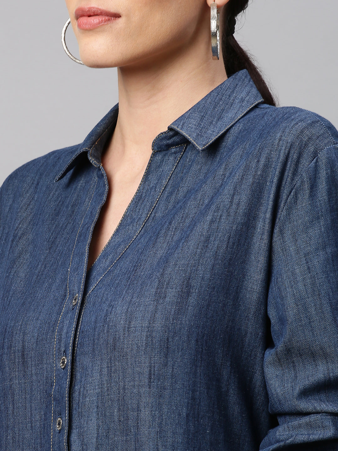 Graded Wash Denim Tiered Shirt Dress