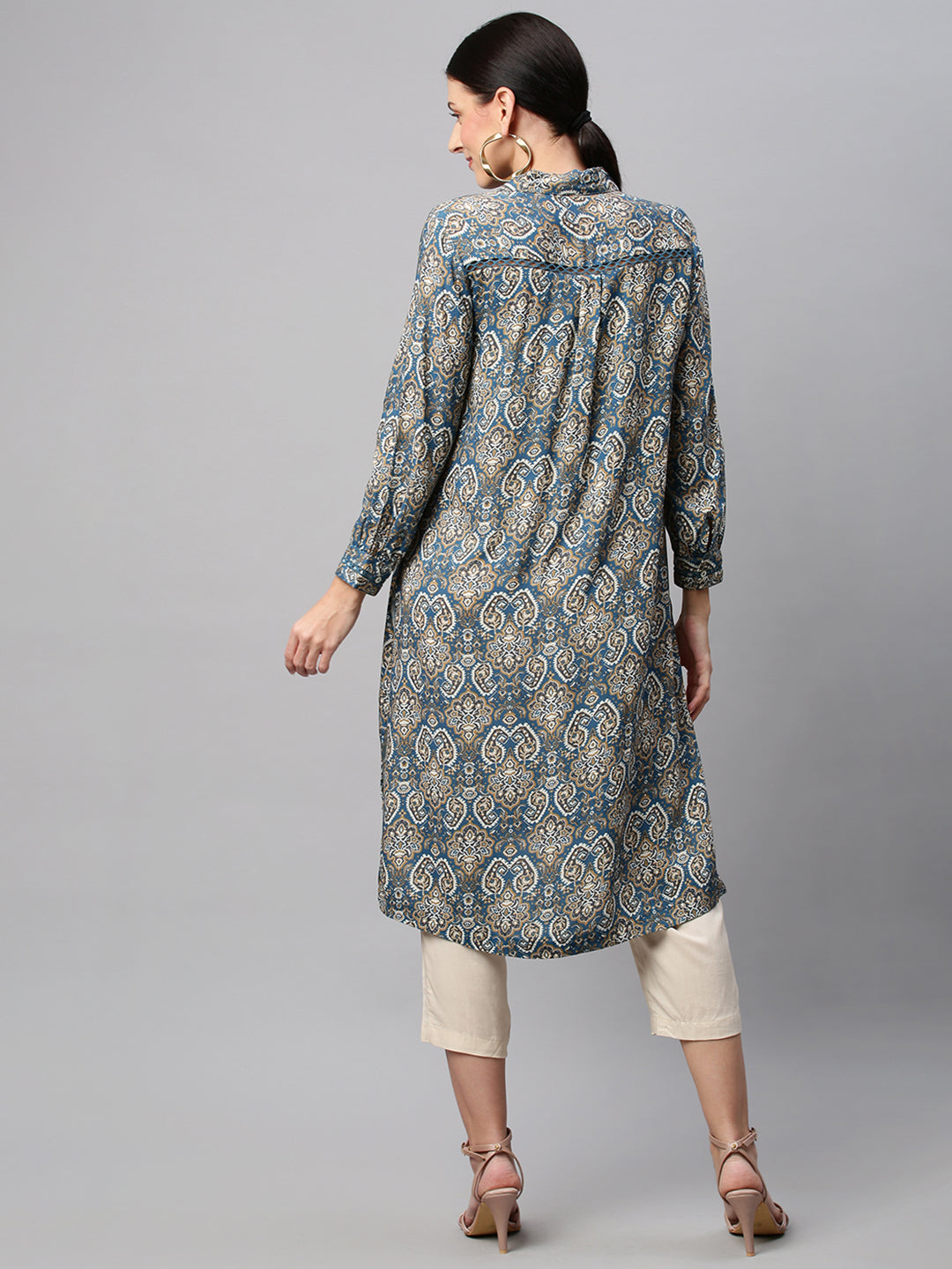 Printed Rayon Longline Shirt Tunic & Pj Set
