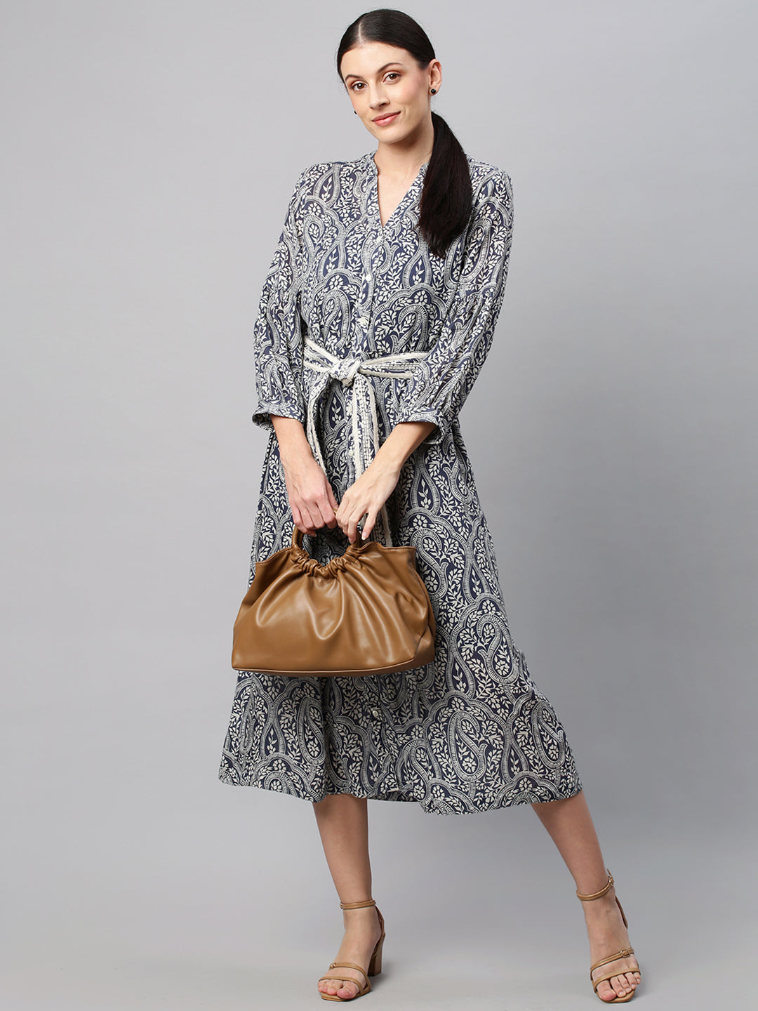 Pailey Printed Modal Shirt Dress With Embroidered Belt And Inner Slip