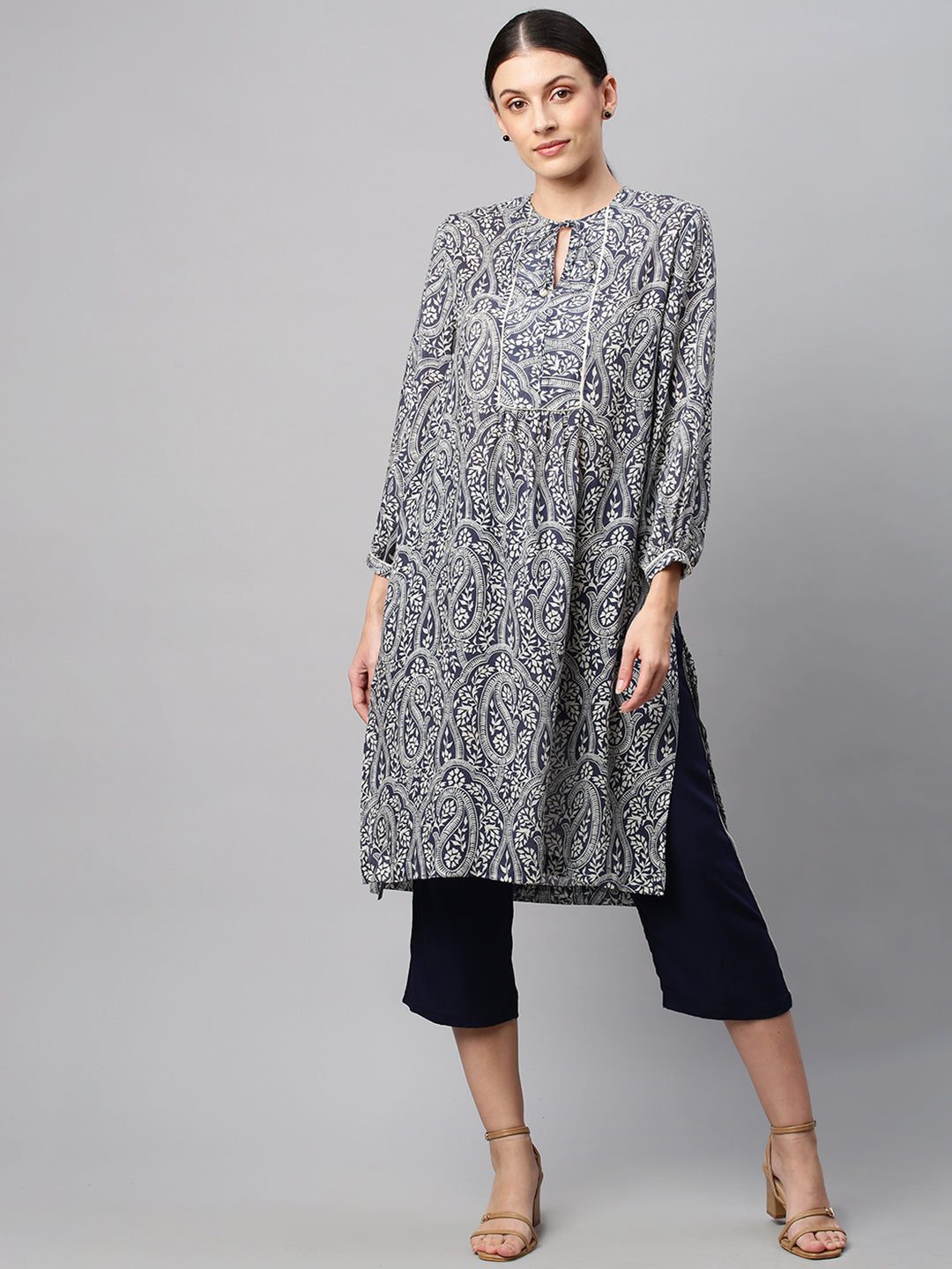 Paisley Printed Modal Tunic With Embroidered Rayon Pyjamas