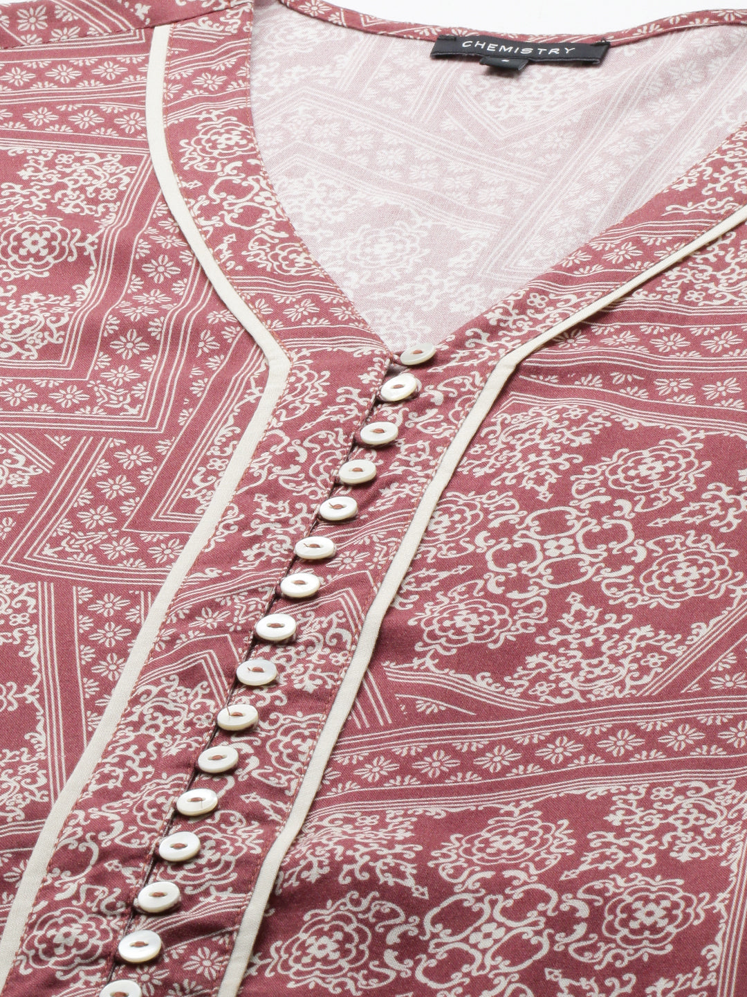 Rayon Printed Button Down 'A' - Line Shirt Dress With Braided Belt