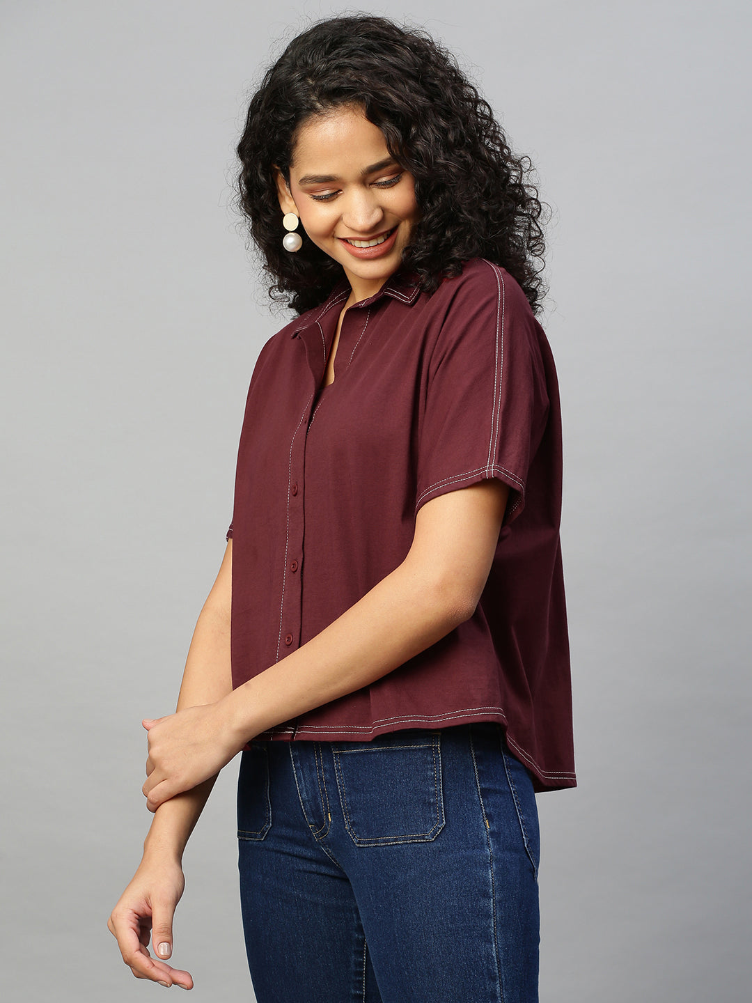 Cotton Jersey Oversized Cropped Shirt