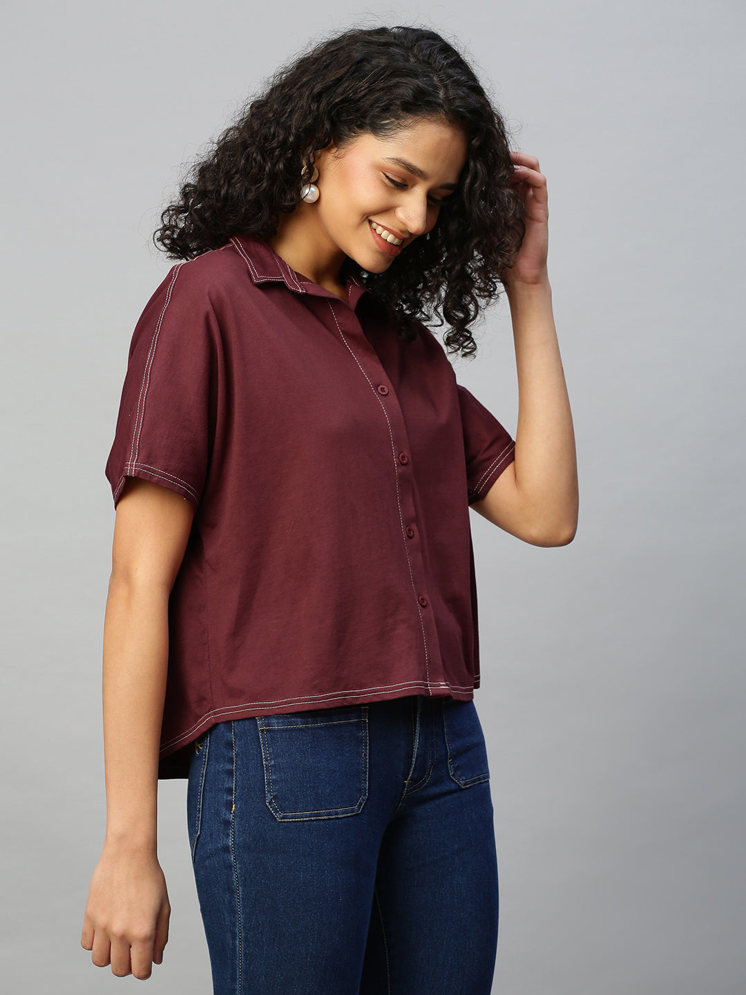 Cotton Jersey Oversized Cropped Shirt