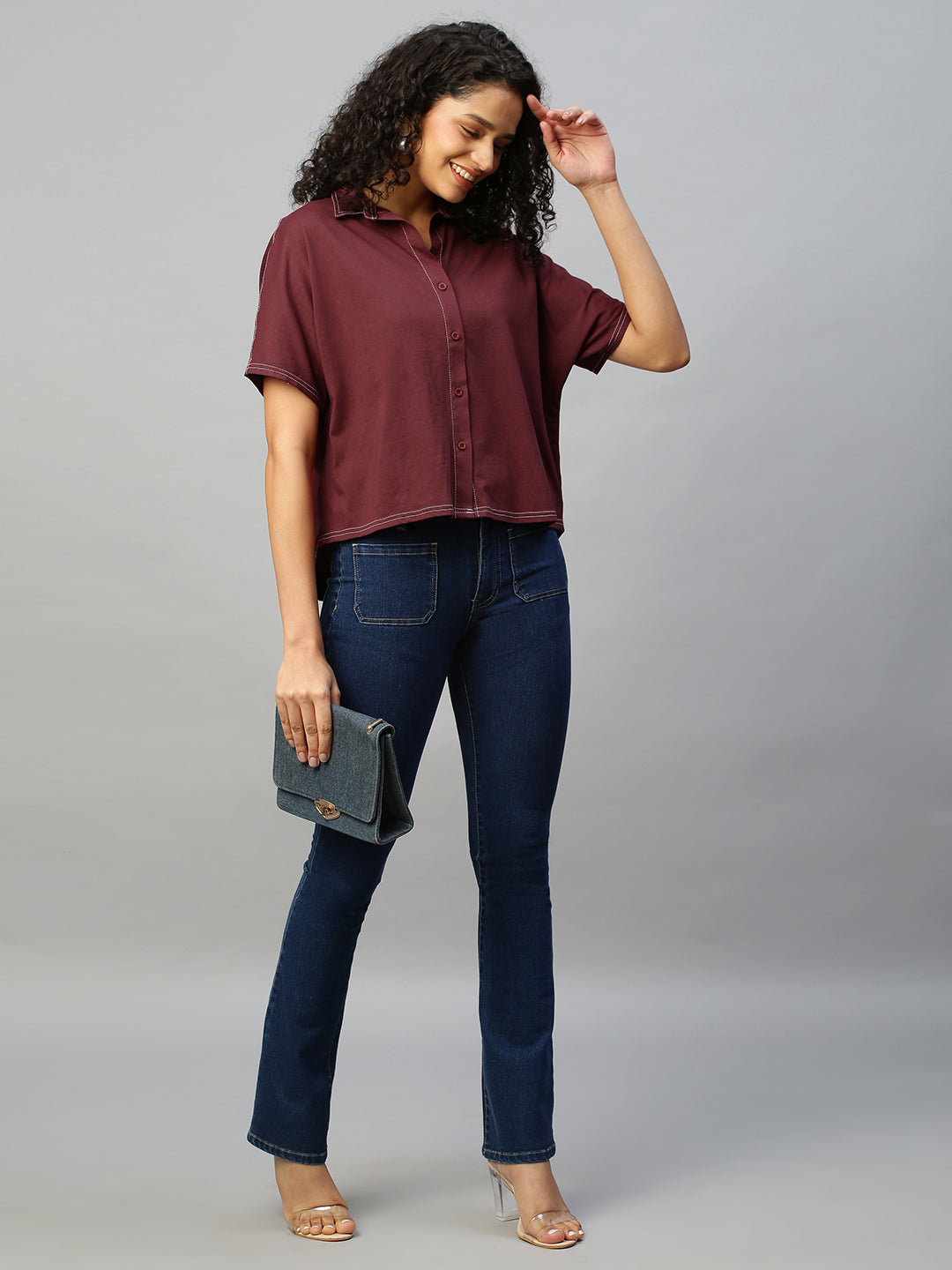 Cotton Jersey Oversized Cropped Shirt