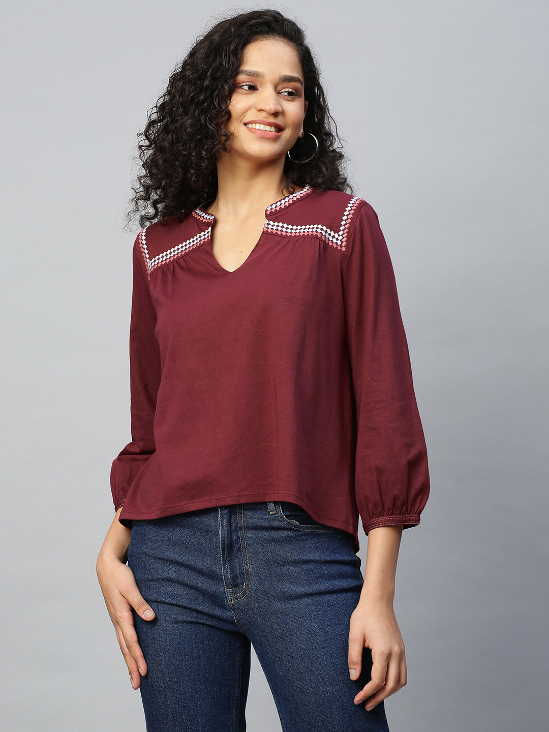Cotton Jesrey Embroidered Tunic Top