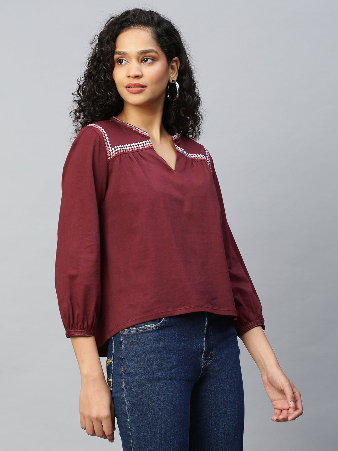Cotton Jesrey Embroidered Tunic Top
