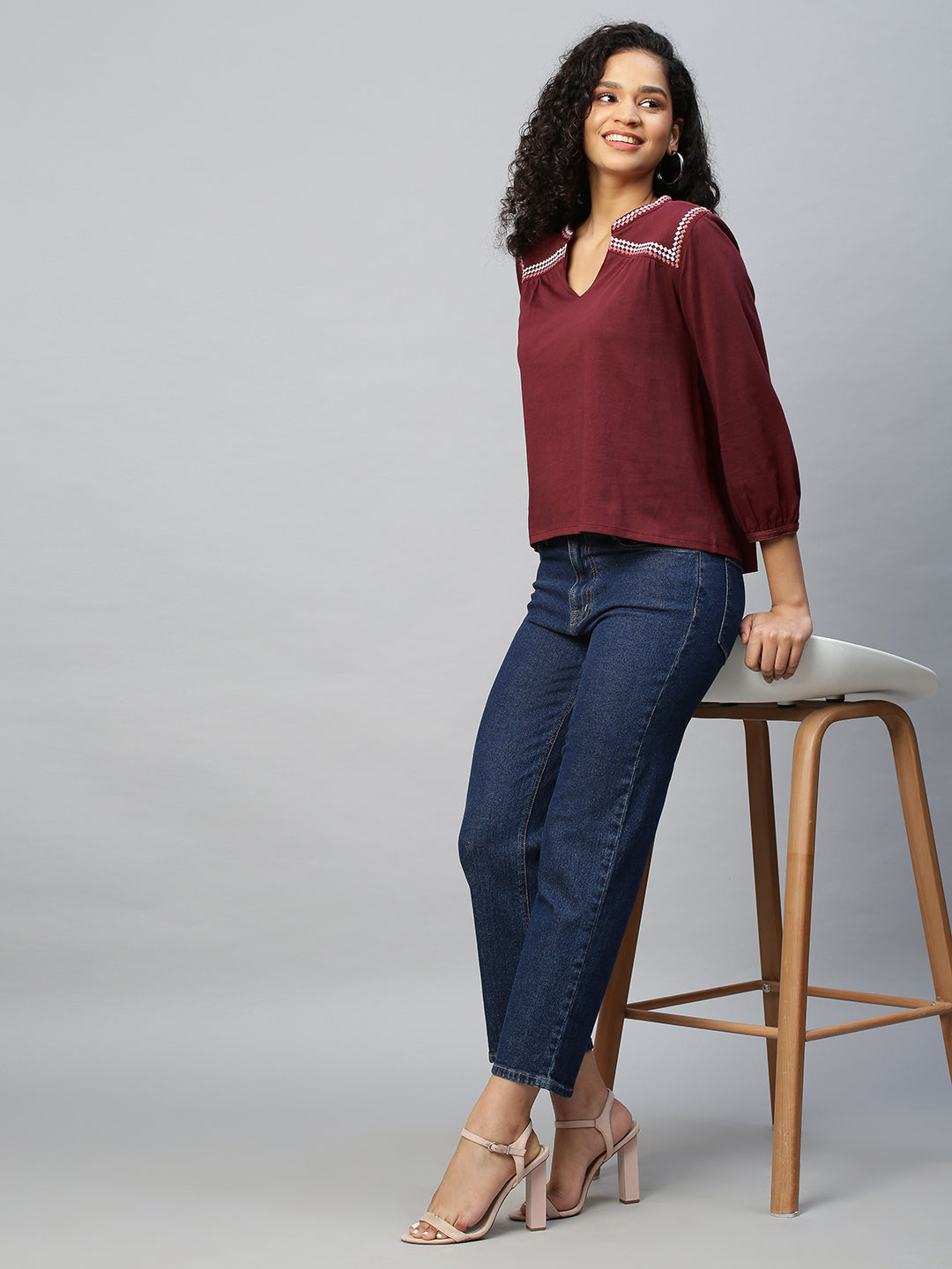 Cotton Jesrey Embroidered Tunic Top