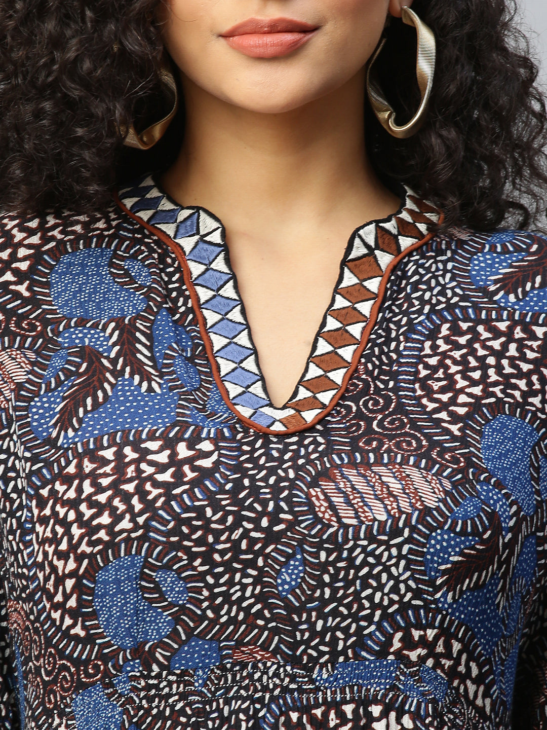 Crinkle Rayon Tiered Dress With Graphic Embroidery