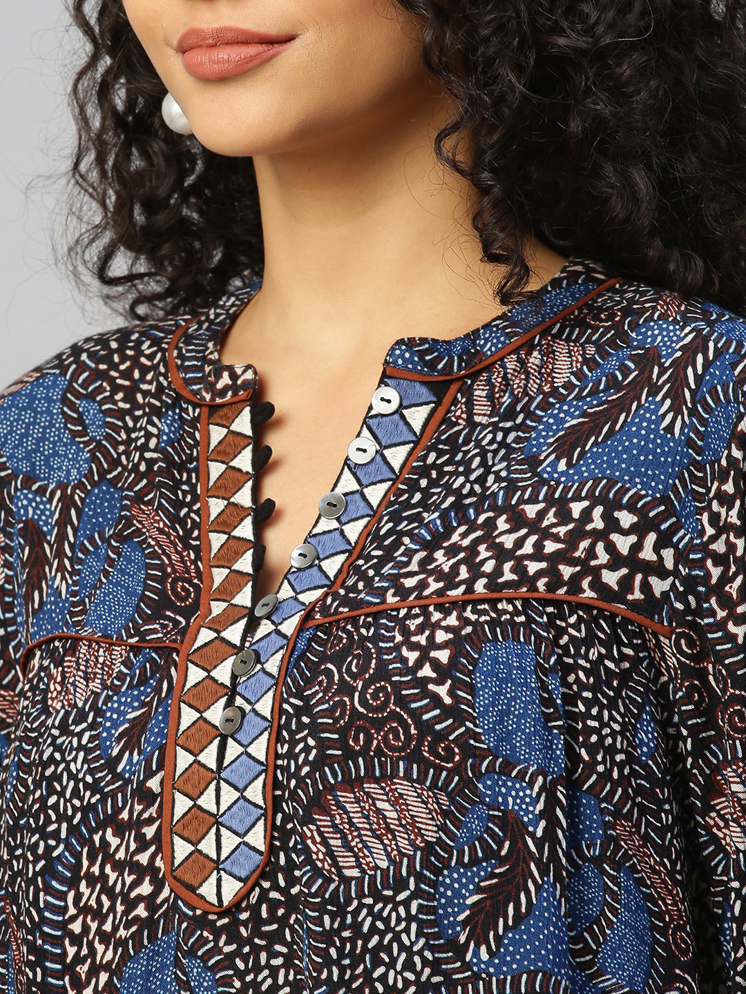 Crinkle Rayon Graphic Embroidered Tunic Top