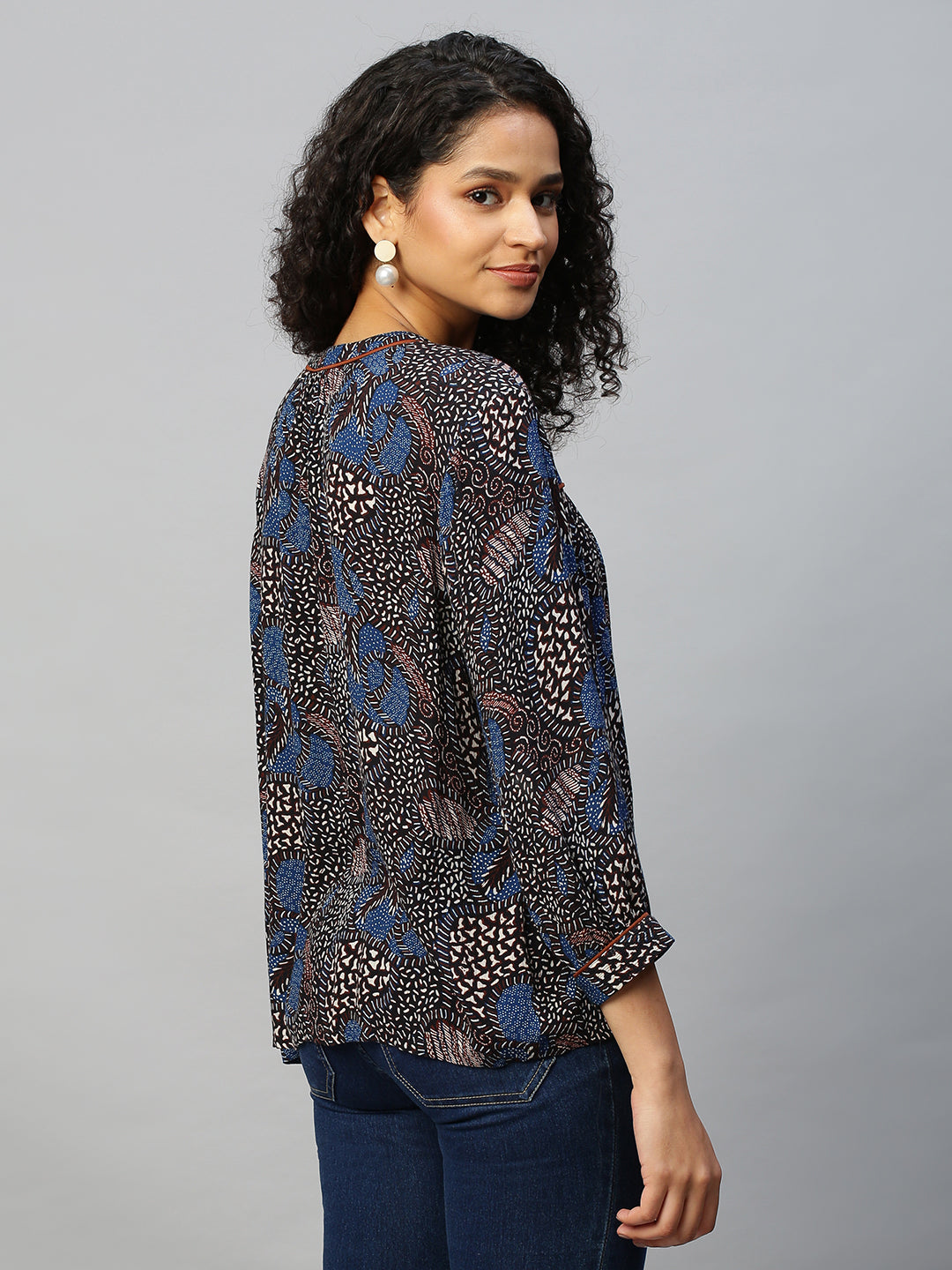 Crinkle Rayon Graphic Embroidered Tunic Top