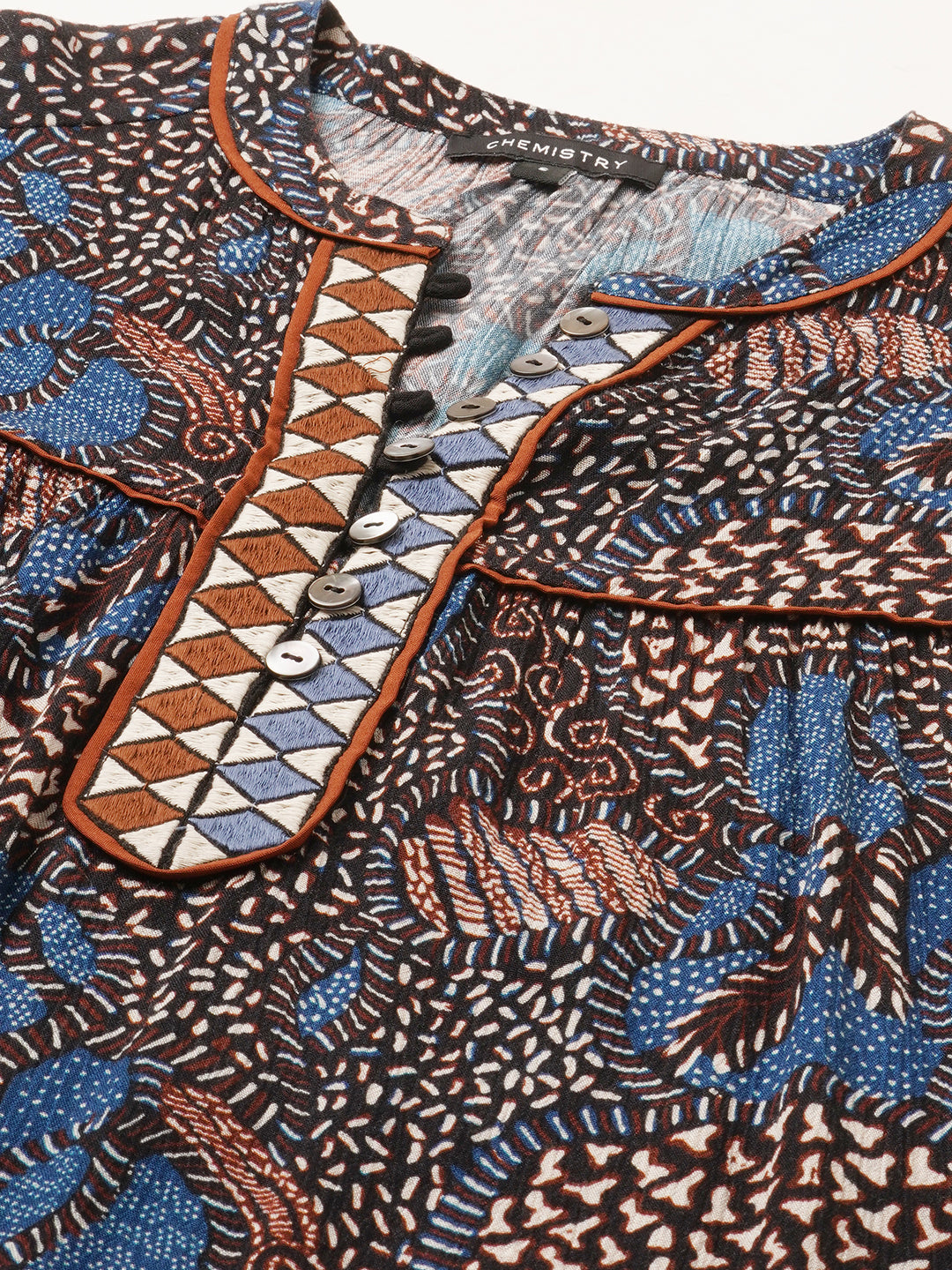 Crinkle Rayon Graphic Embroidered Tunic Top