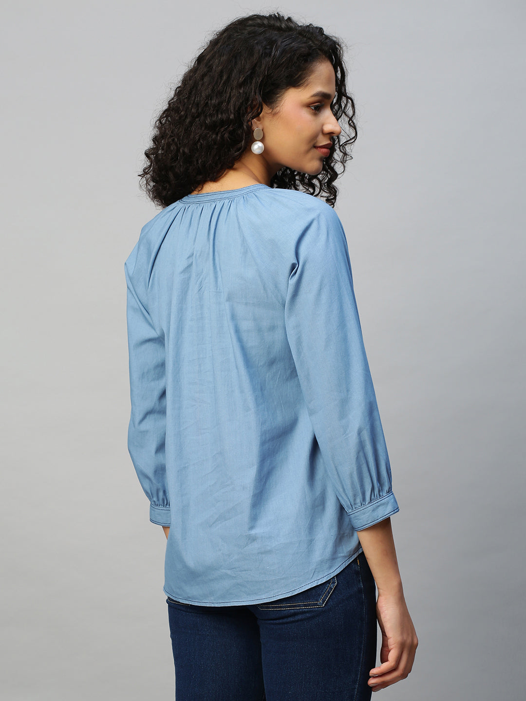 Cotton Poplin Raglan Sleeve Embroidered Tunic Top