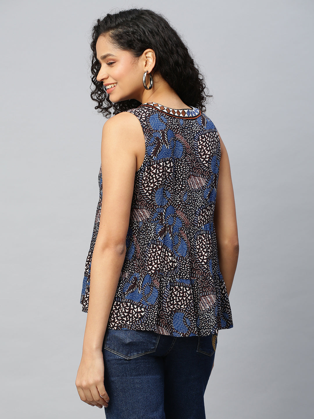 Crinkle Rayon Graphic Embroidered Tiered Top