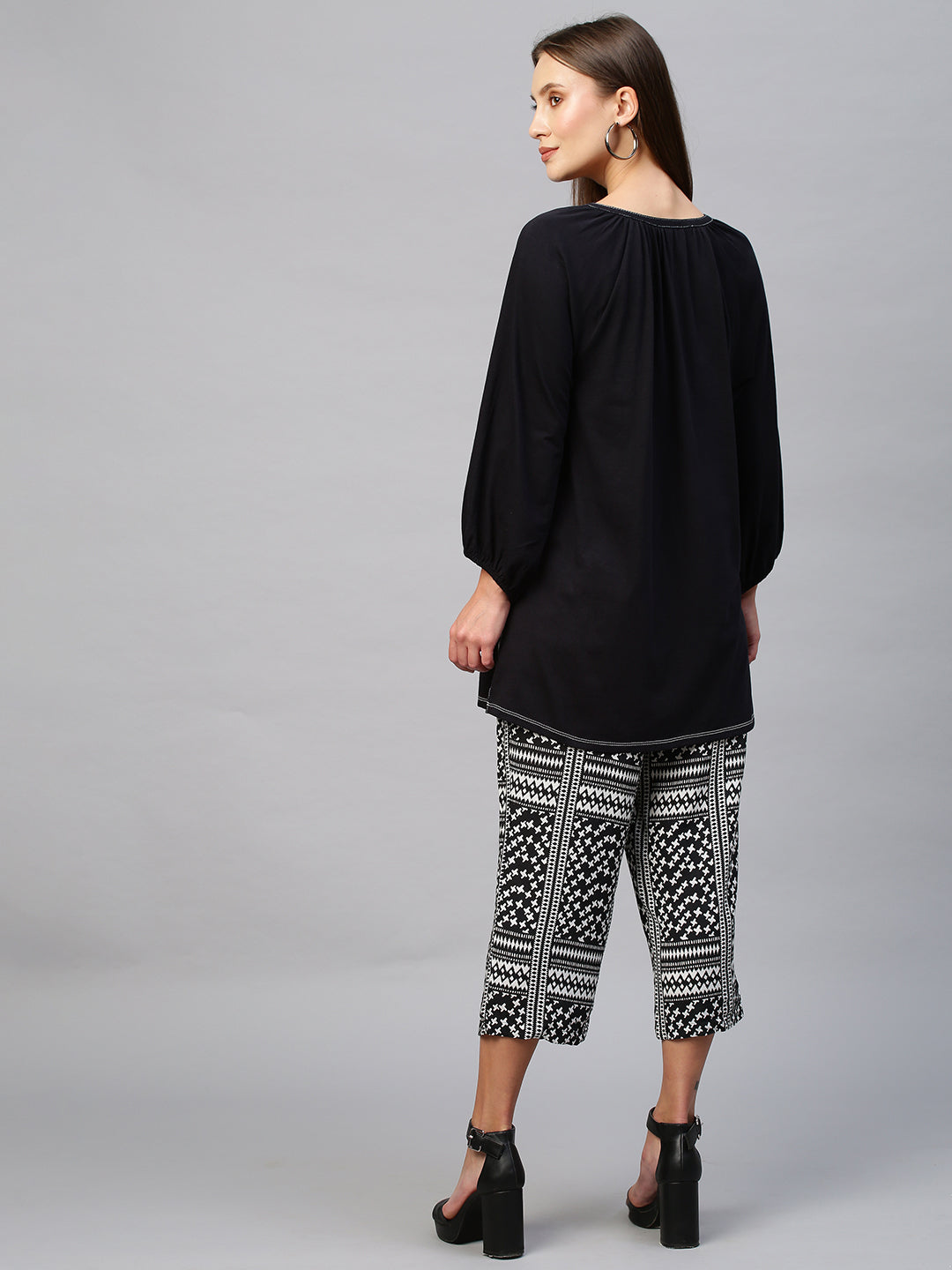 Cotton Jersey Embroidered Tunic Top With Rayon Printed Pyjama Set