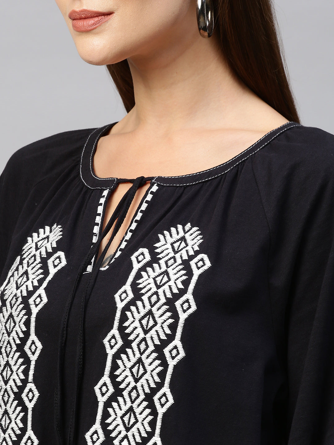 Cotton Jersey Embroidered Tunic Top With Rayon Printed Pyjama Set