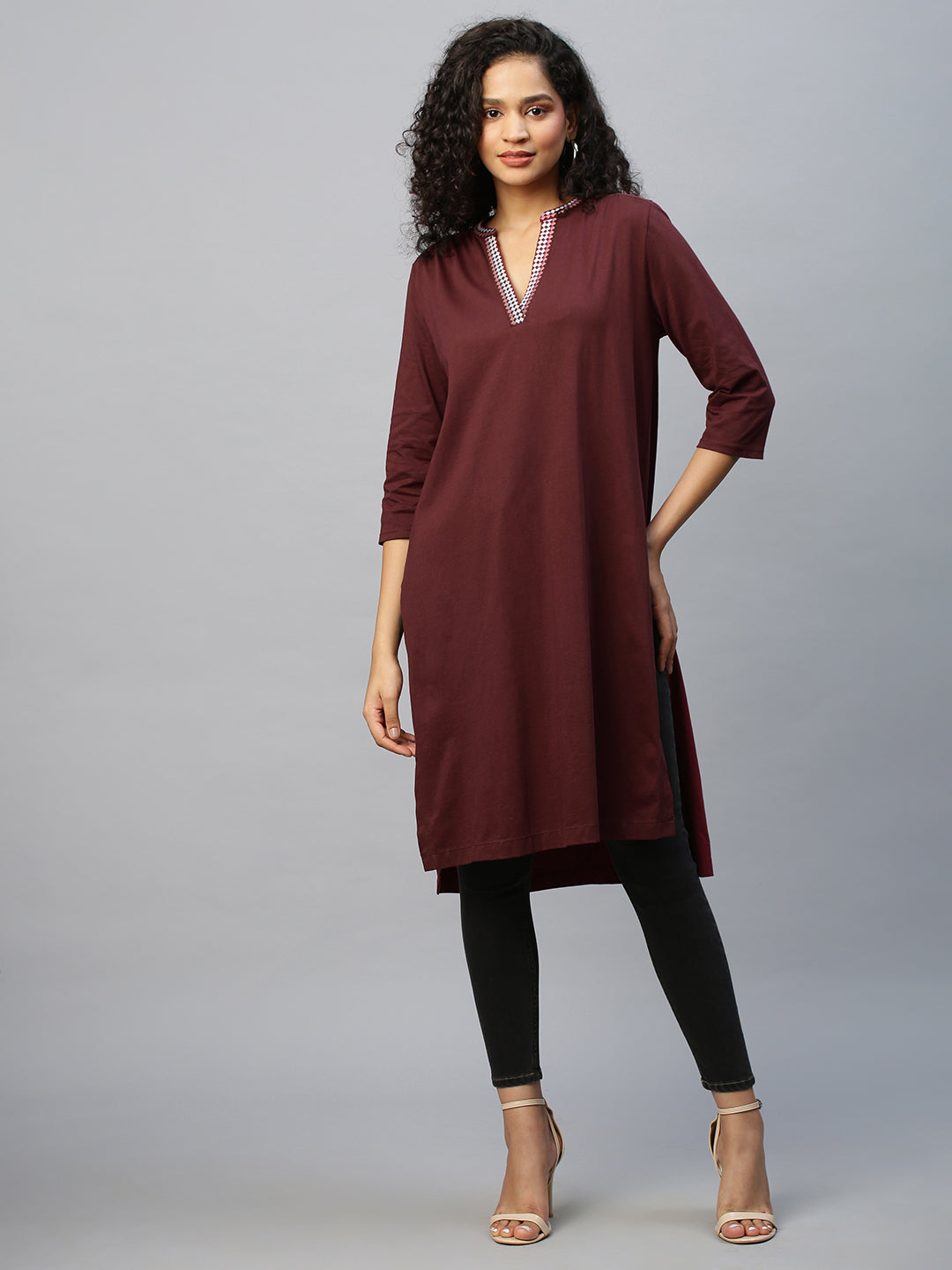Longline Embroidered Cotton Jersey Tunic