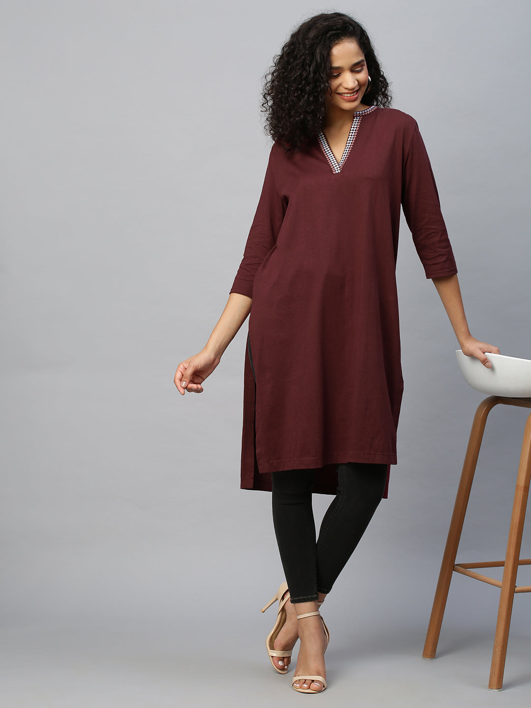 Longline Embroidered Cotton Jersey Tunic