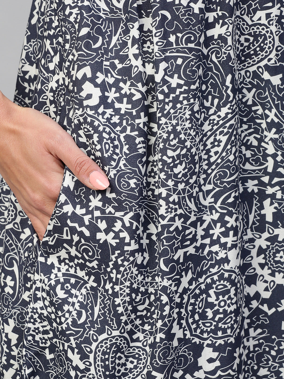 Paisley Printed Rayon & Twill Kurta Set With Guipure Lace Yoke