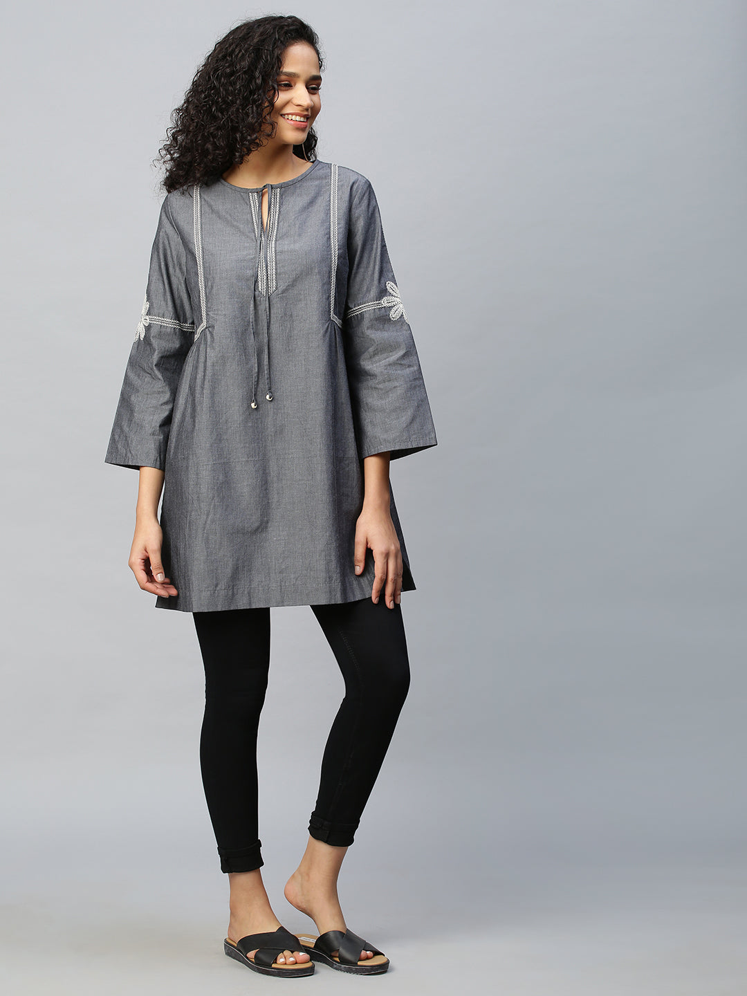 Embroidered Charcoal Chambray Kurta