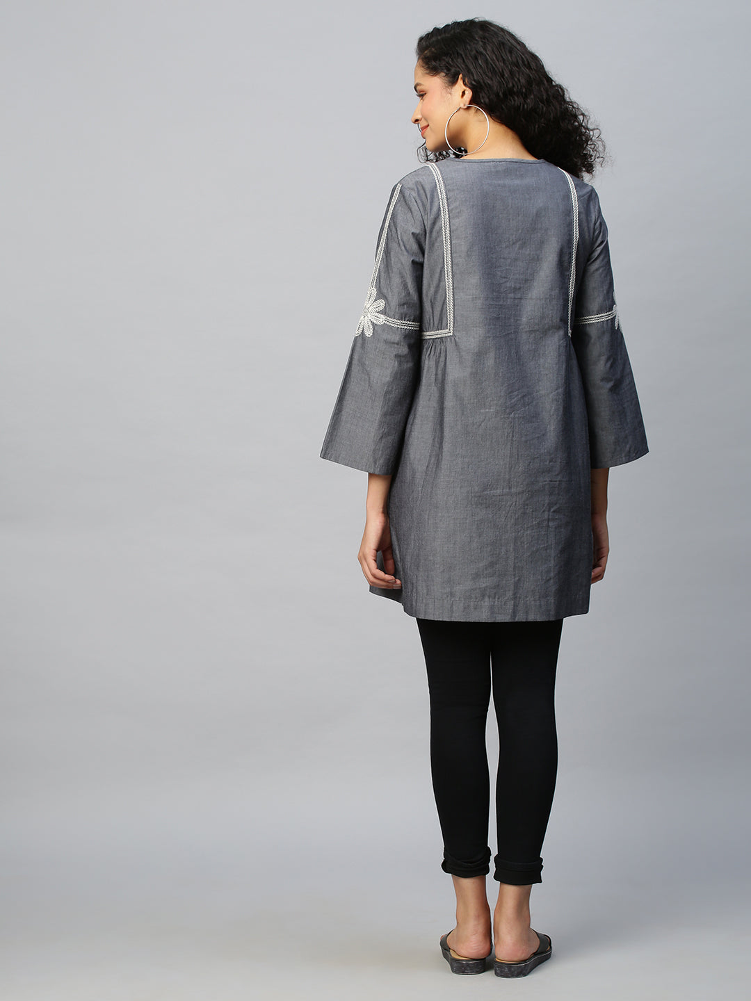 Embroidered Charcoal Chambray Kurta