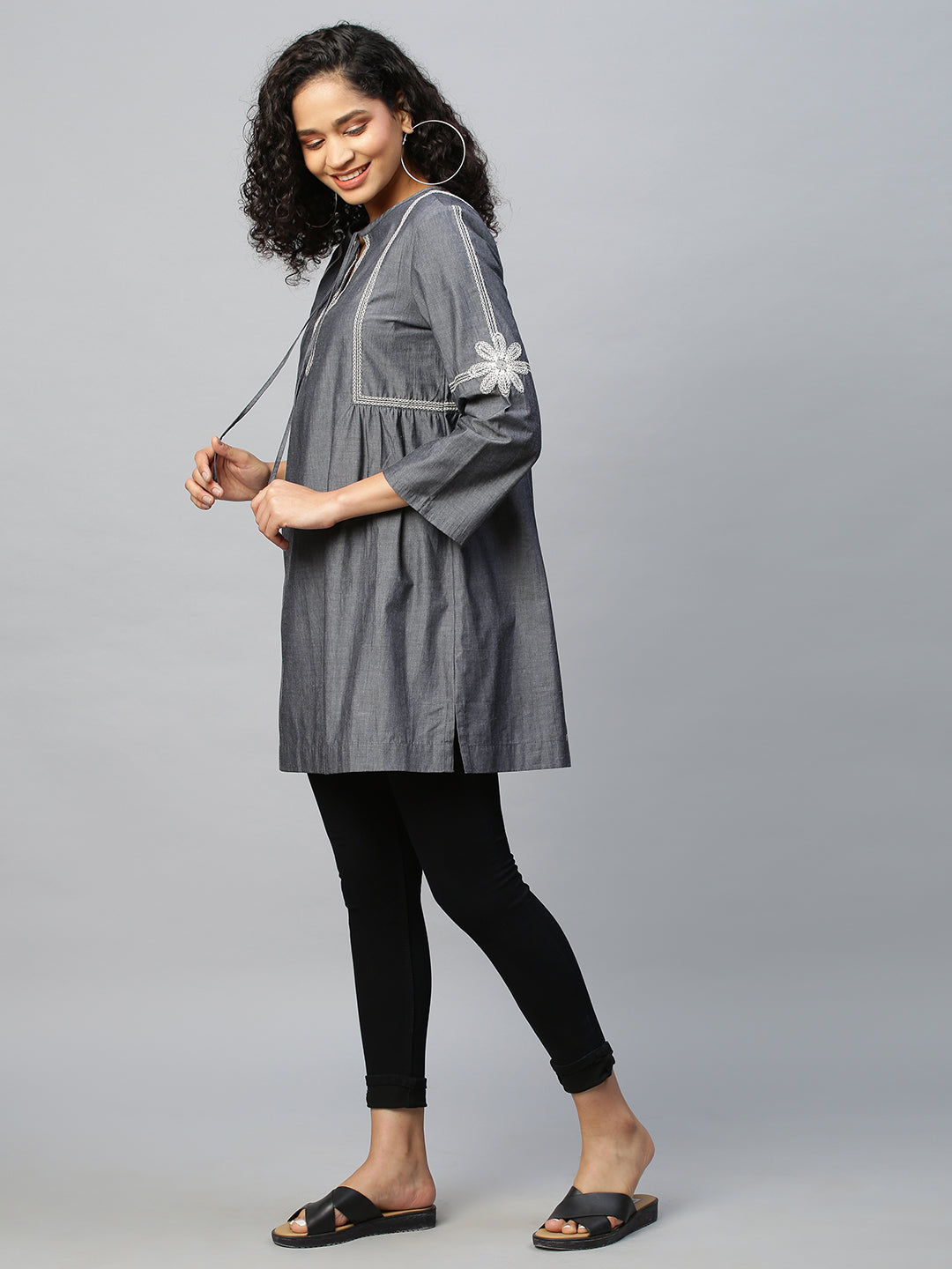 Embroidered Charcoal Chambray Kurta