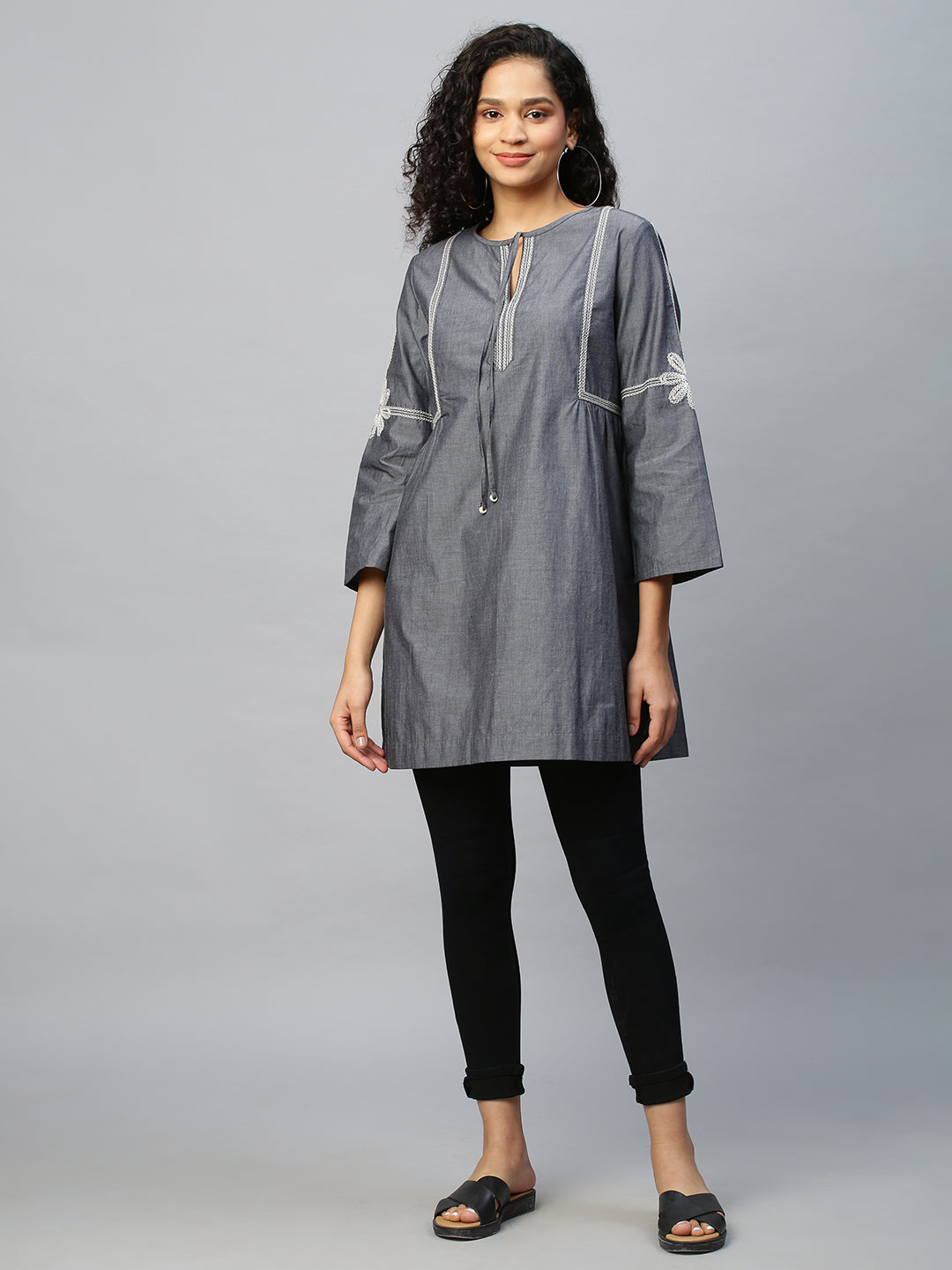 Embroidered Charcoal Chambray Kurta